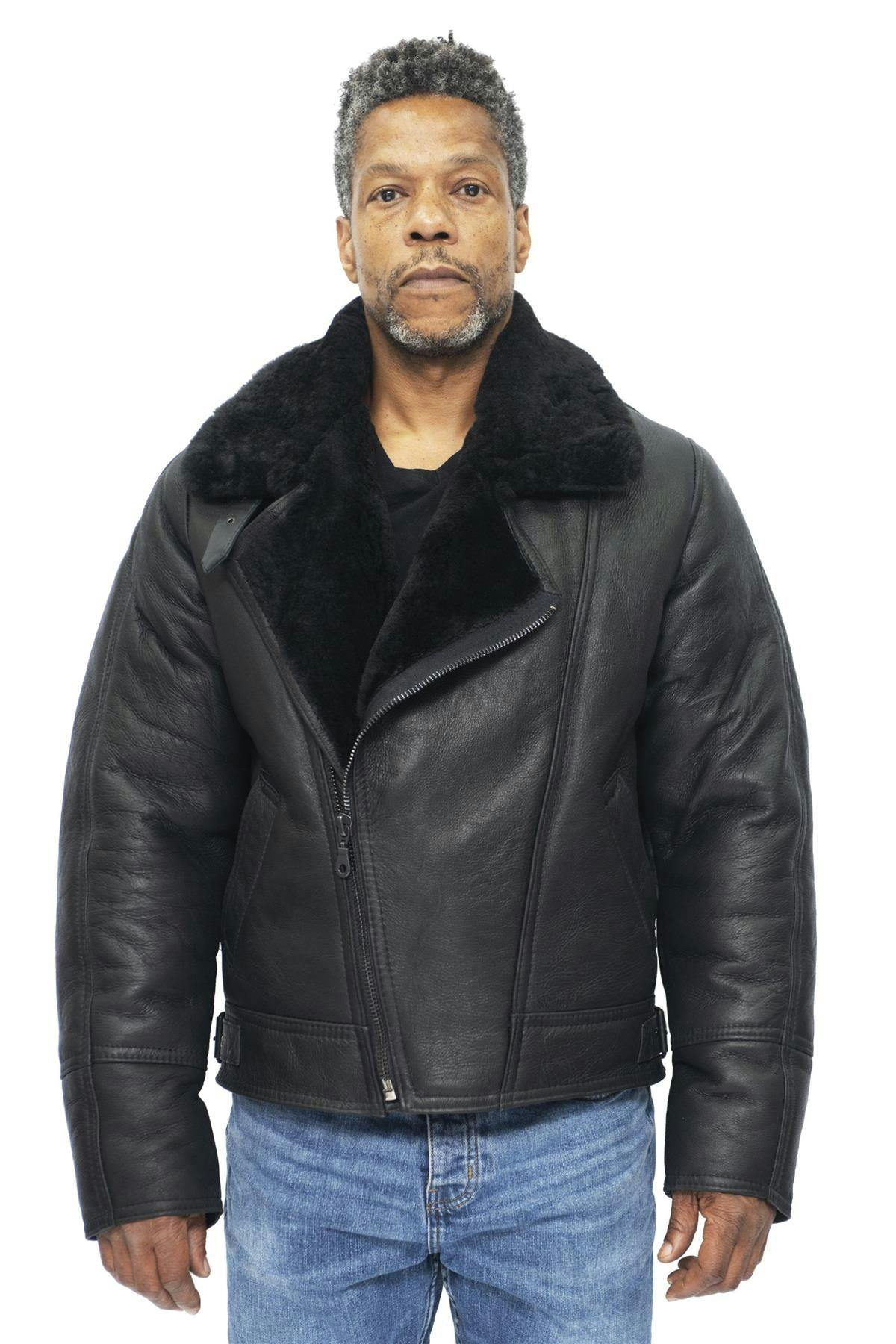 Infinity Leather Men's Black Sheepskin Leather Ww2 Bomber Jacket-Tucson - Uk 3XL | Eu 56 | Us 46
