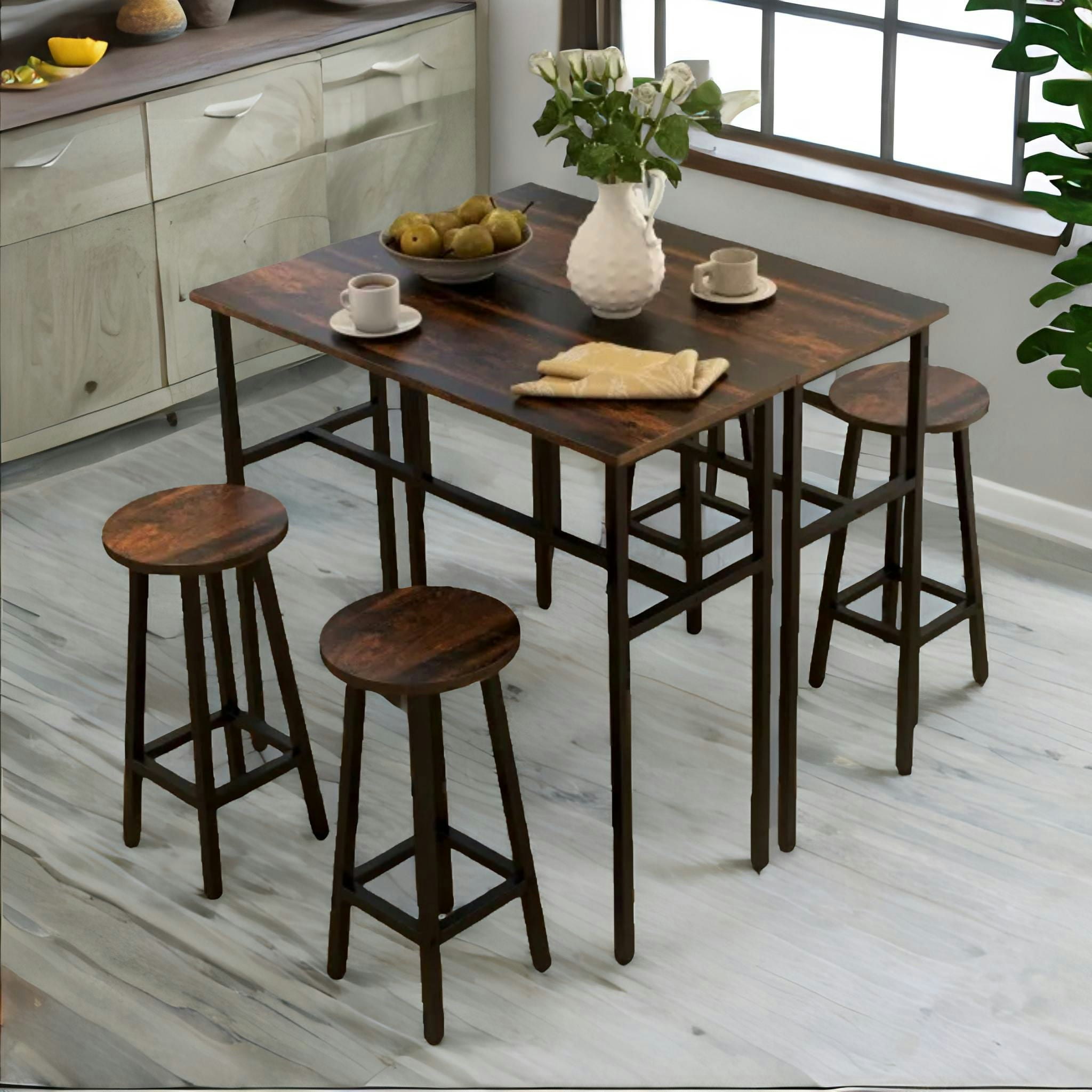 Rafaelo Mobilia Brown 6Pc Industrial Dining Table And Stools Set Rustic