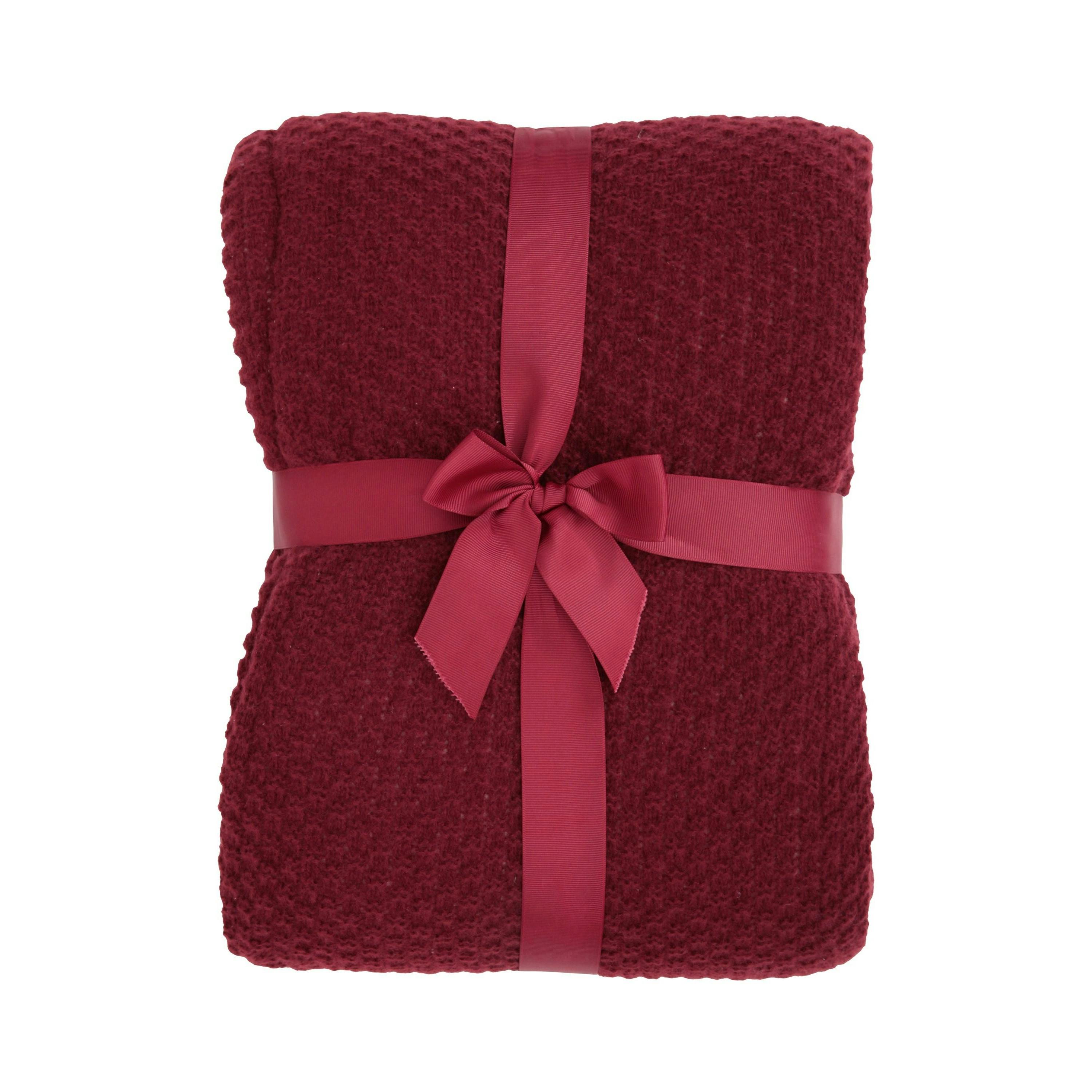 Rackhams Burgundy Borg Lined Knitted Blanket - One Size - 100% Mixed