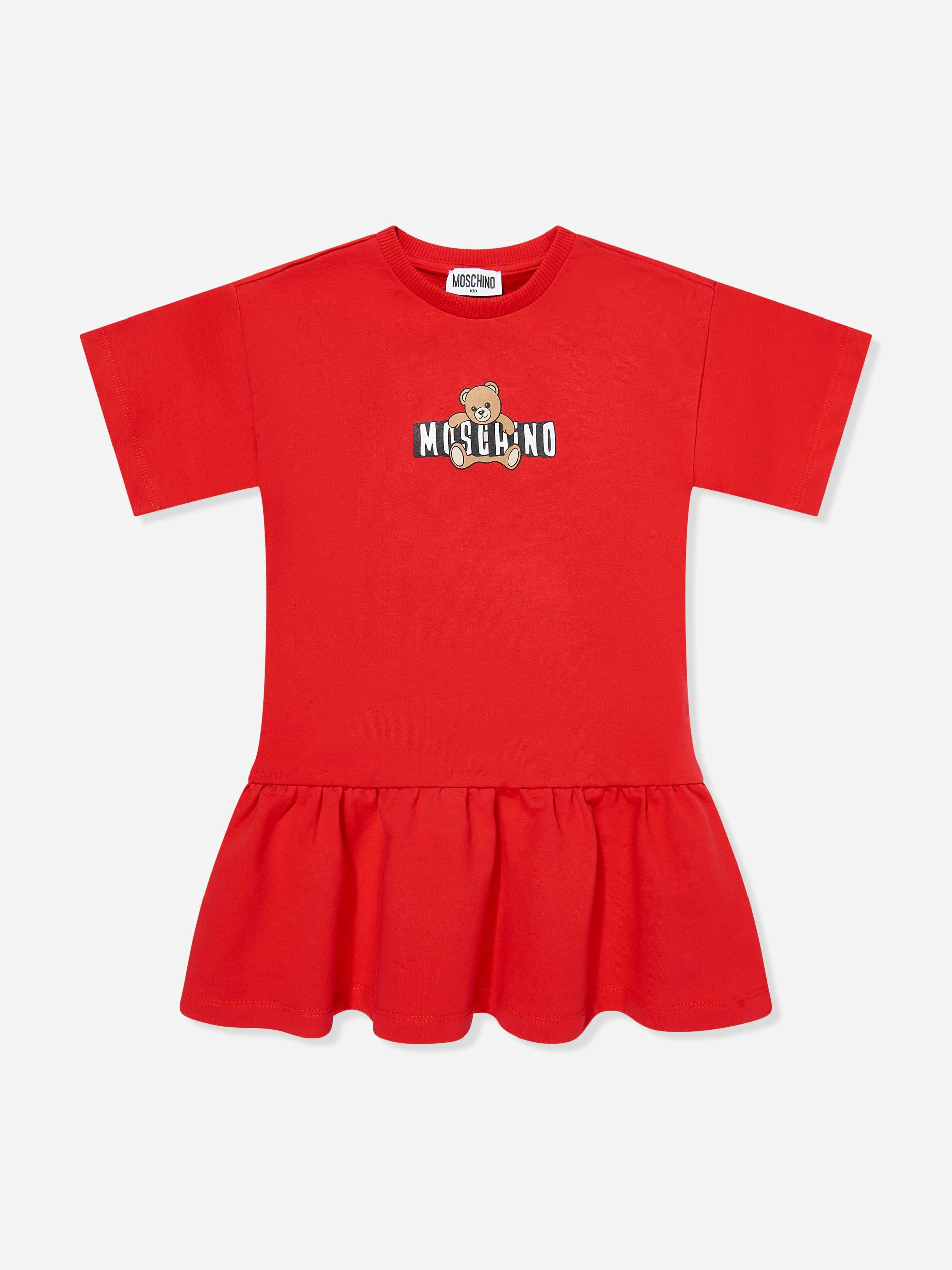 Moschino Kids Girls Red Moschino Teddy Bear Logo Dress In - 6 Yrs