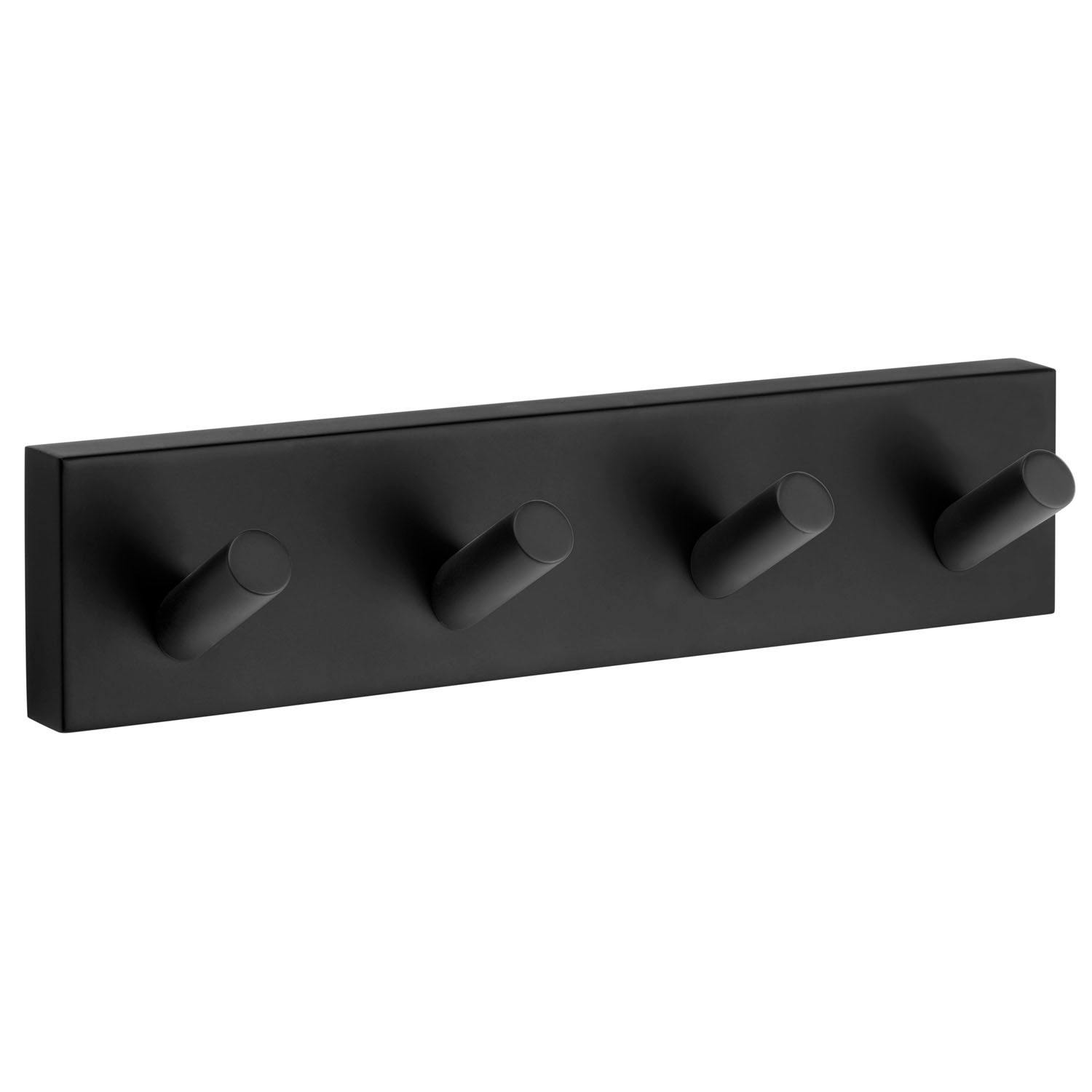 Rackhams Black Matt Quadruple Towel Hook Rail 40Mm X 178Mm Wall Mounted Bathroom Rectangular Robe Hooks Clothes Hanger Coat Peg