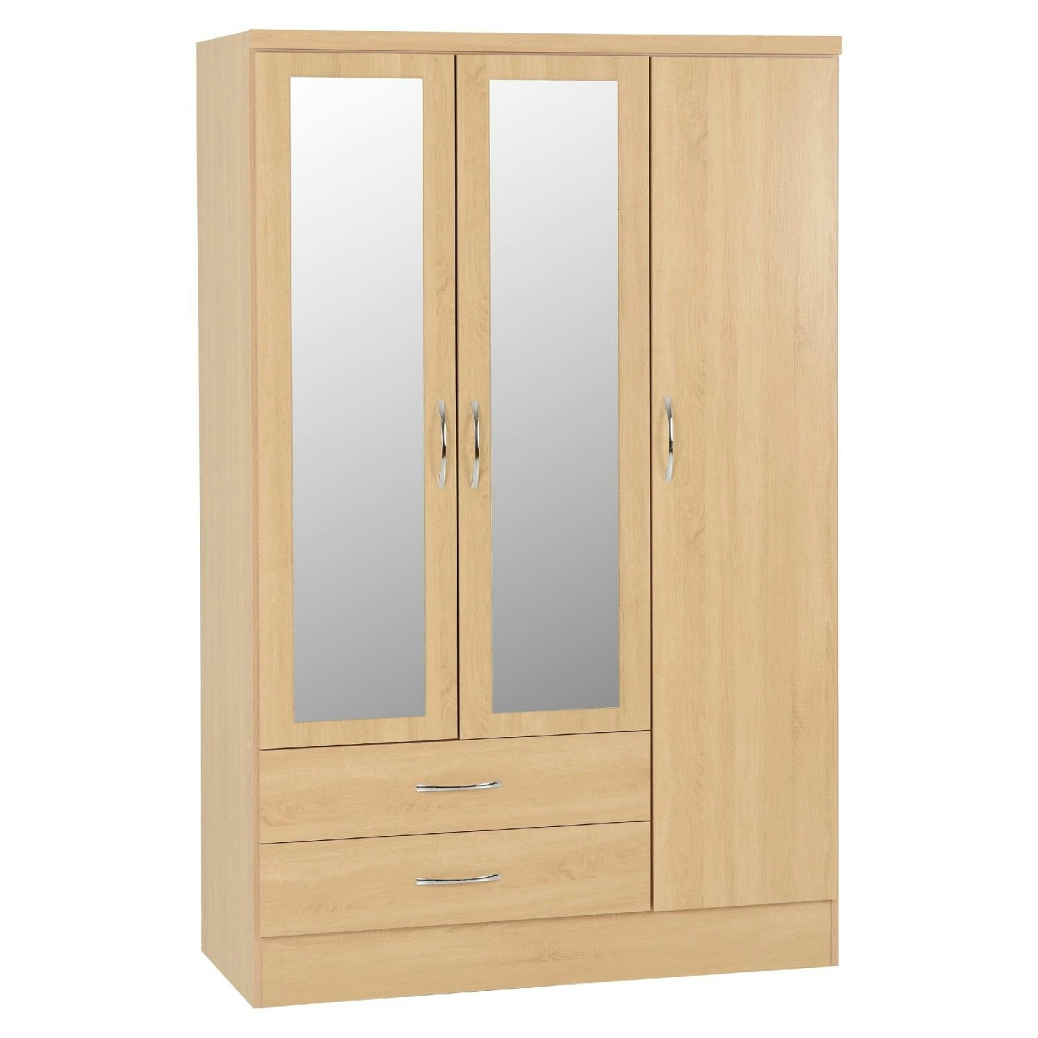 Seconique Nevada 3 Door 2 Drawer Mirrored Wardrobe - Sonoma Oak
