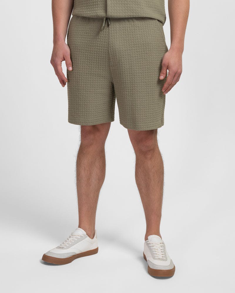 Steel & Jelly Leyton - Check Texture Jersey Shorts - Sage - M
