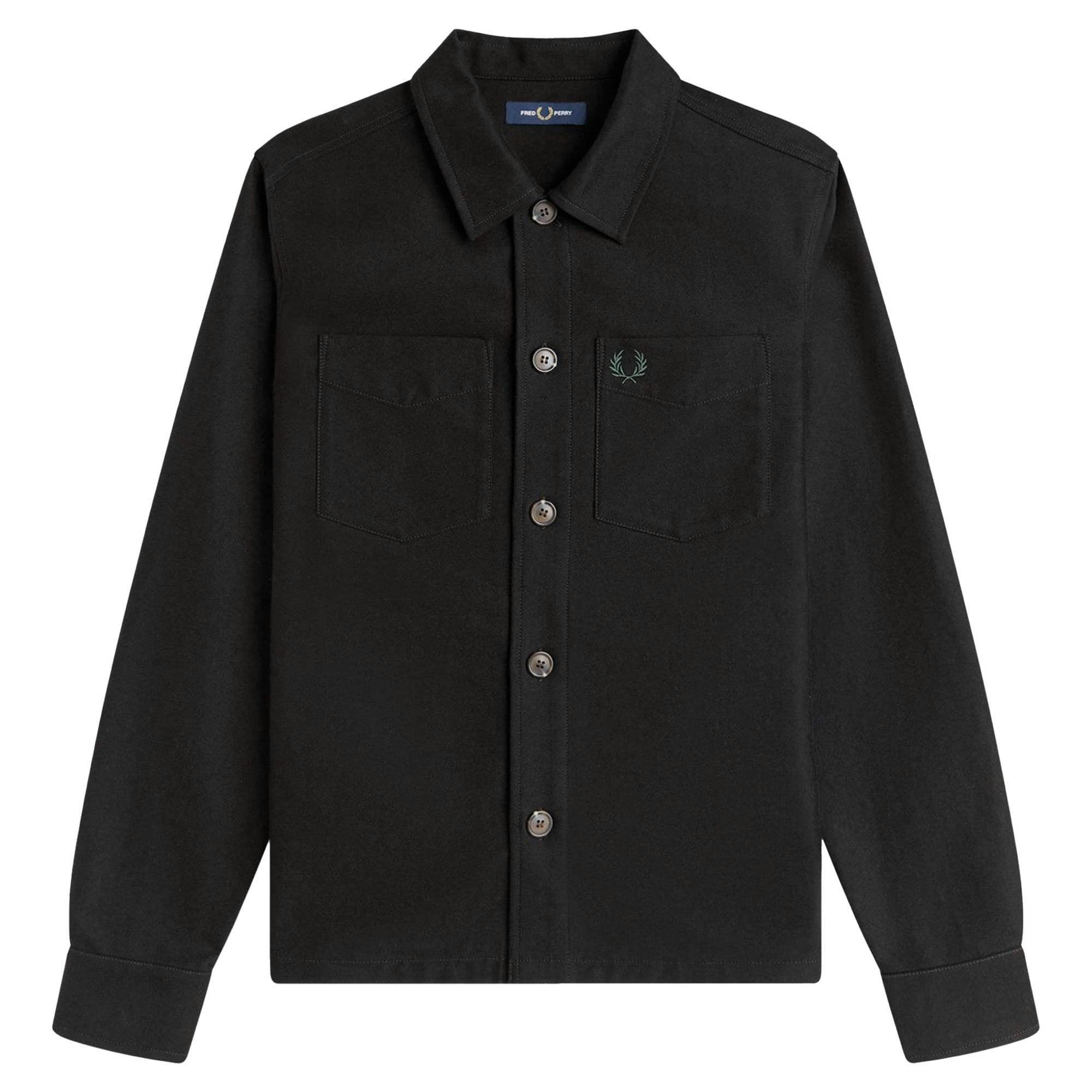 Fred Perry Black Brushed Twill Overshirt - Large