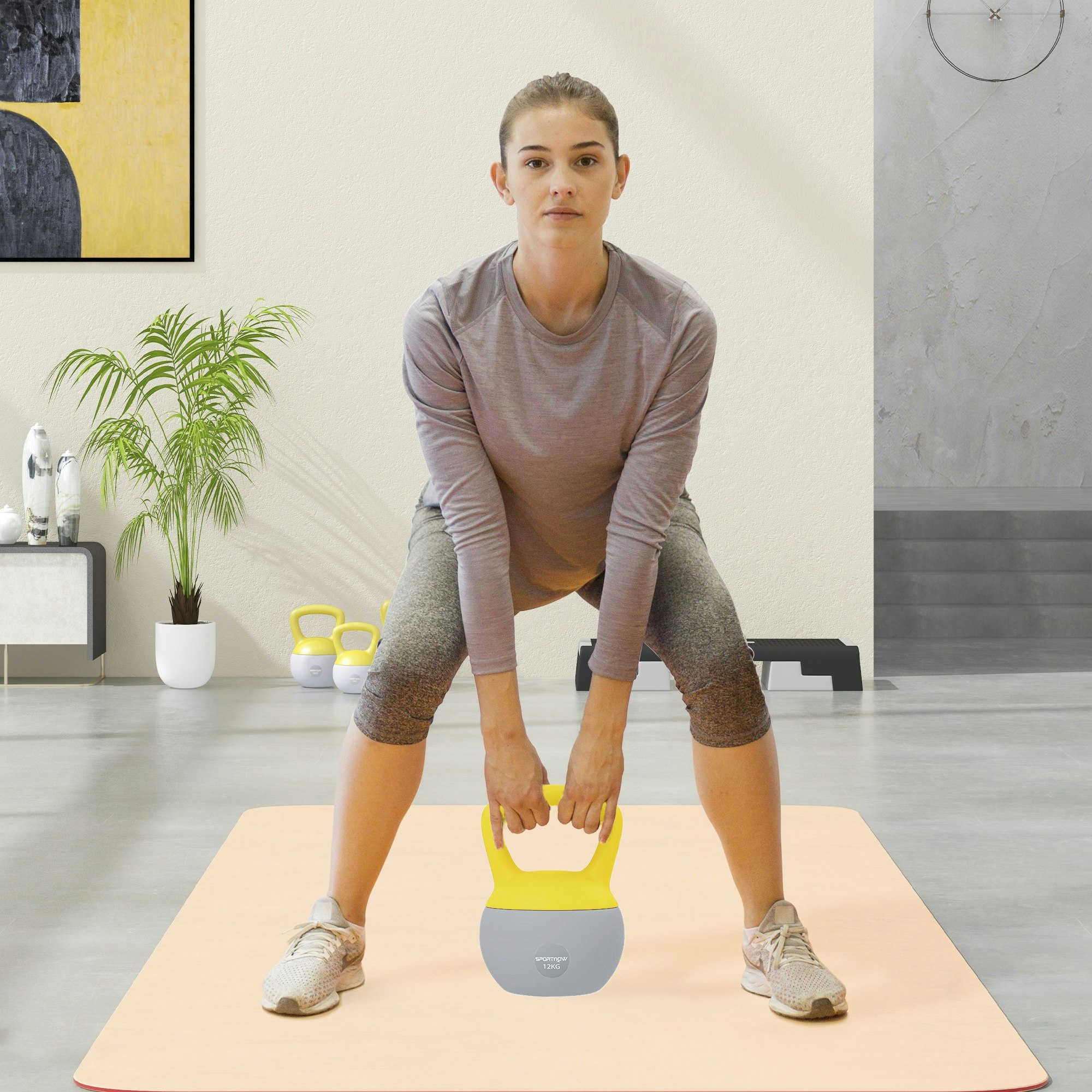 Sportnow Yellow/Grey 12Kg Kettlebell With Soft Body And Non-Slip Handle, - 21W X 21D X 30Hcm