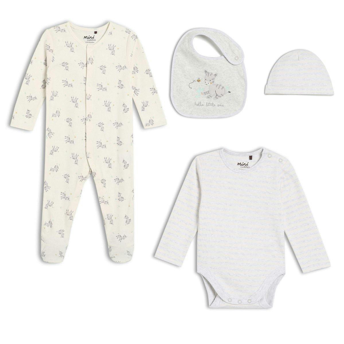 Mini Cuddles Unisex Infant Baby 4Pc Essentials Gift Set, Multicolour - 0-3 Months