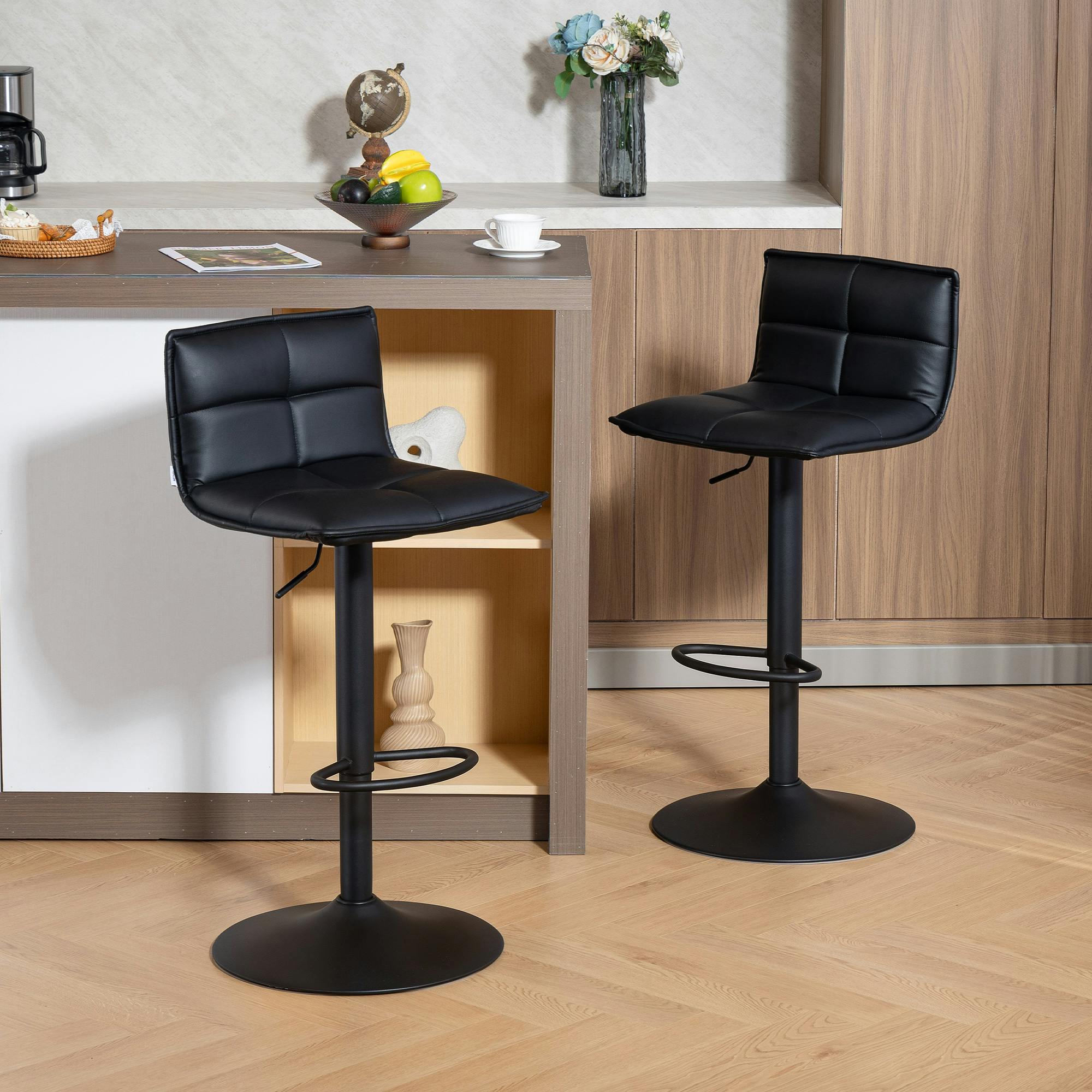 Rackhams Black Bar Stools Set Of 2 Swivel Height Adjustable Barstools - Set Of 2