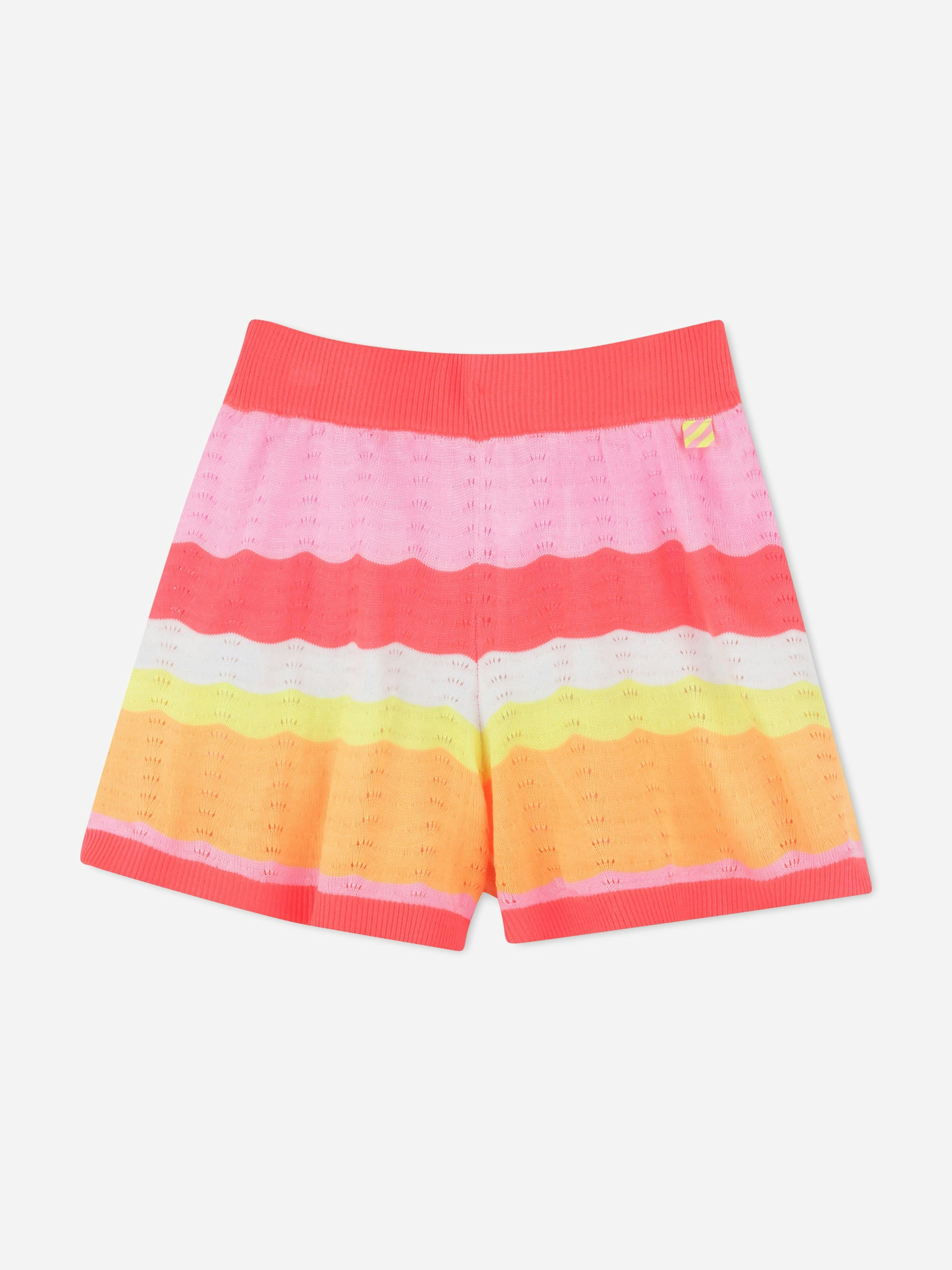 Billieblush Girls Orange Knitted Striped Shorts In - 4 Yrs