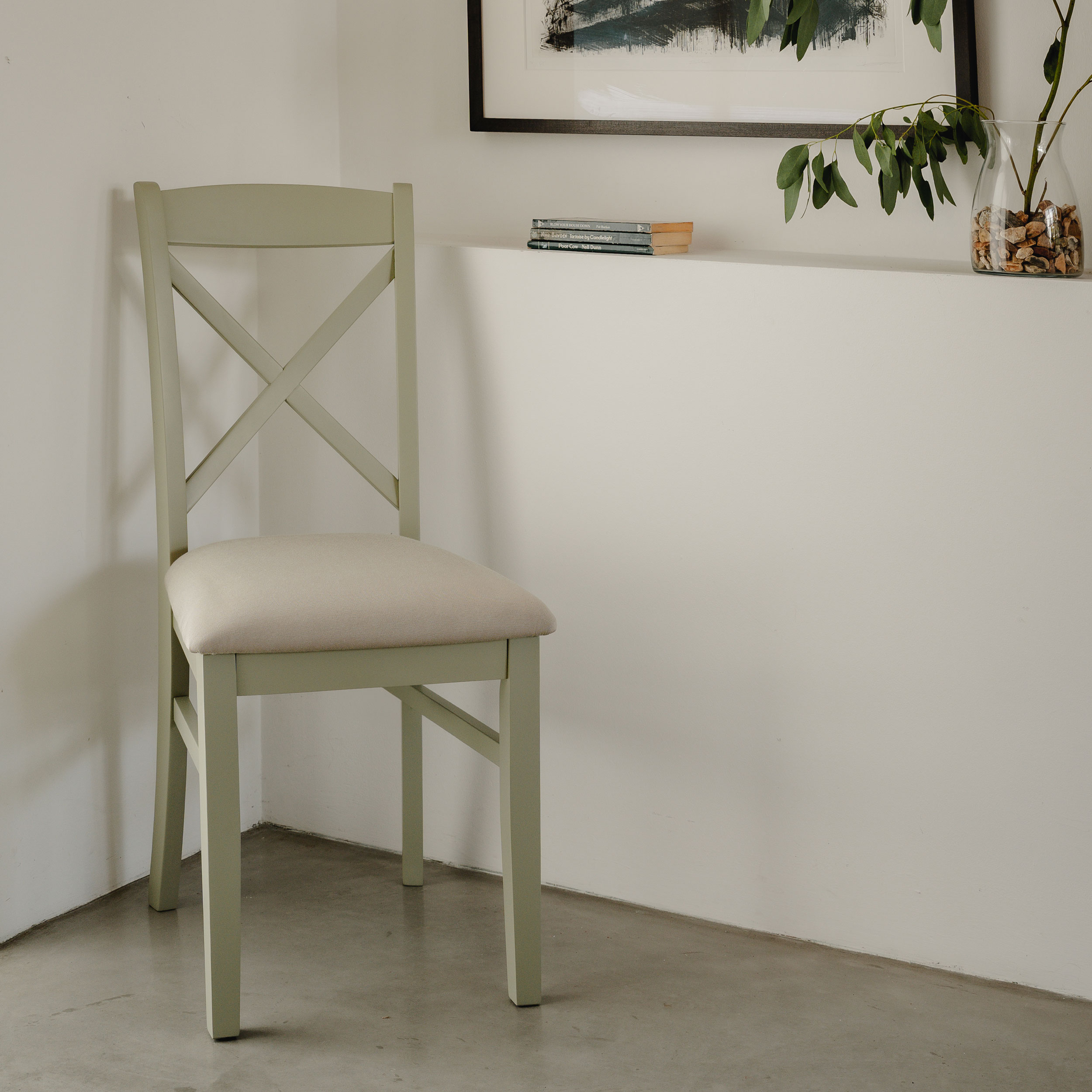Statement Furniture Green Florence Crossback Dining Chair With Upholstered Seat - Sage