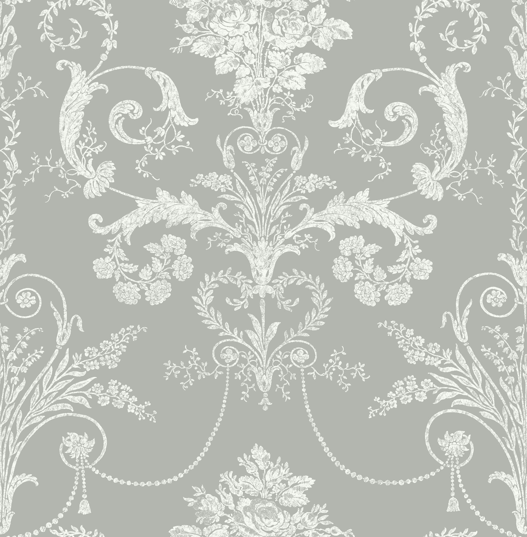 Rackhams Grey Josette Wallpaper - Steel - 10M