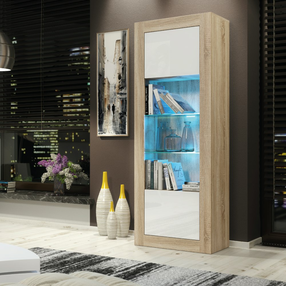 Mex Furniture White 170Cm Modern Display Cabinet – High Gloss Doors