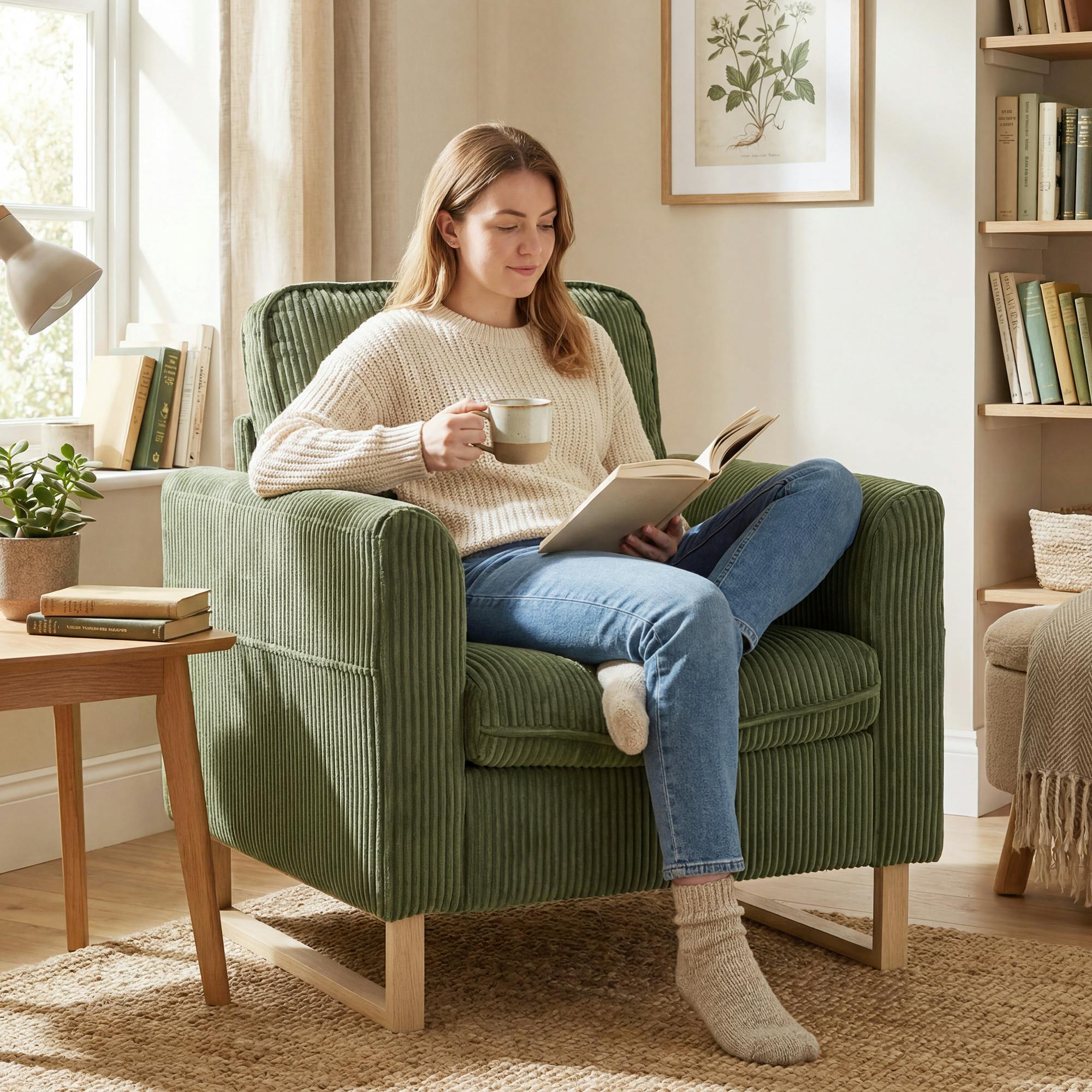 Rackhams Dark/Green Armchair With Metal Legs And Spring