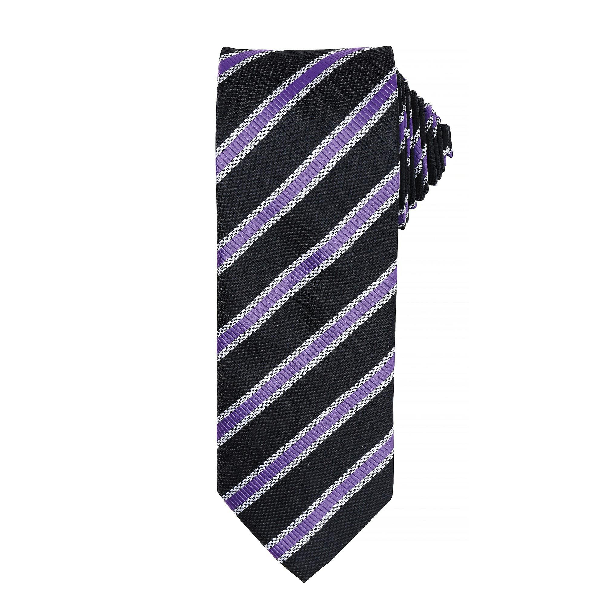 Premier Mens Waffle Stripe Formal Business Tie (Black/Rich Violet) - One Size - Image 3
