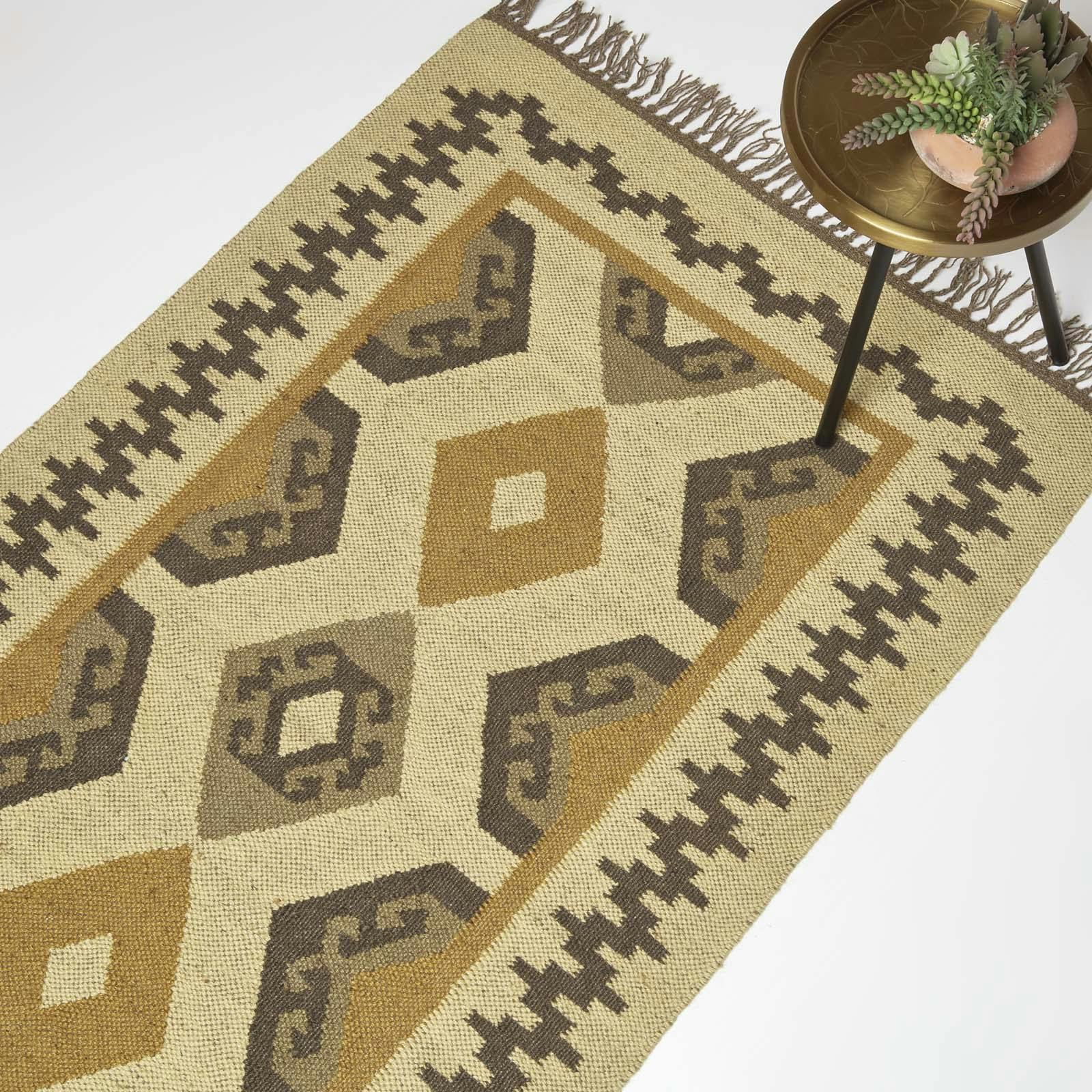 Rackhams Brown/Gold Ravar & Kilim Wool Rug - 120 X 170 Cm