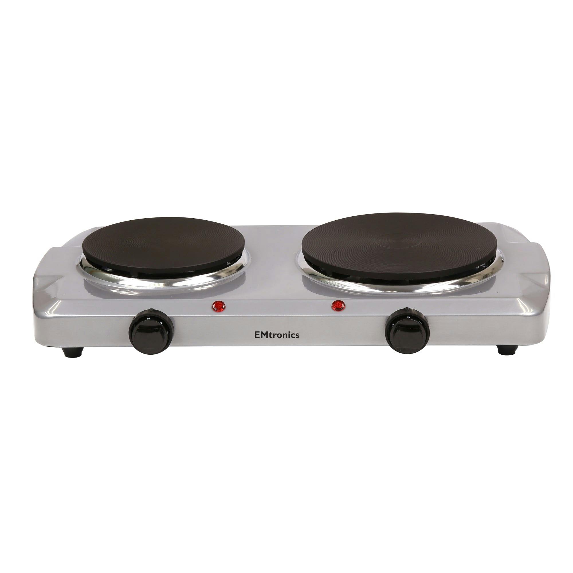 Emtronics Silver Portable Hobs, Hotplate, Stove With Temperature Control - Double Plate