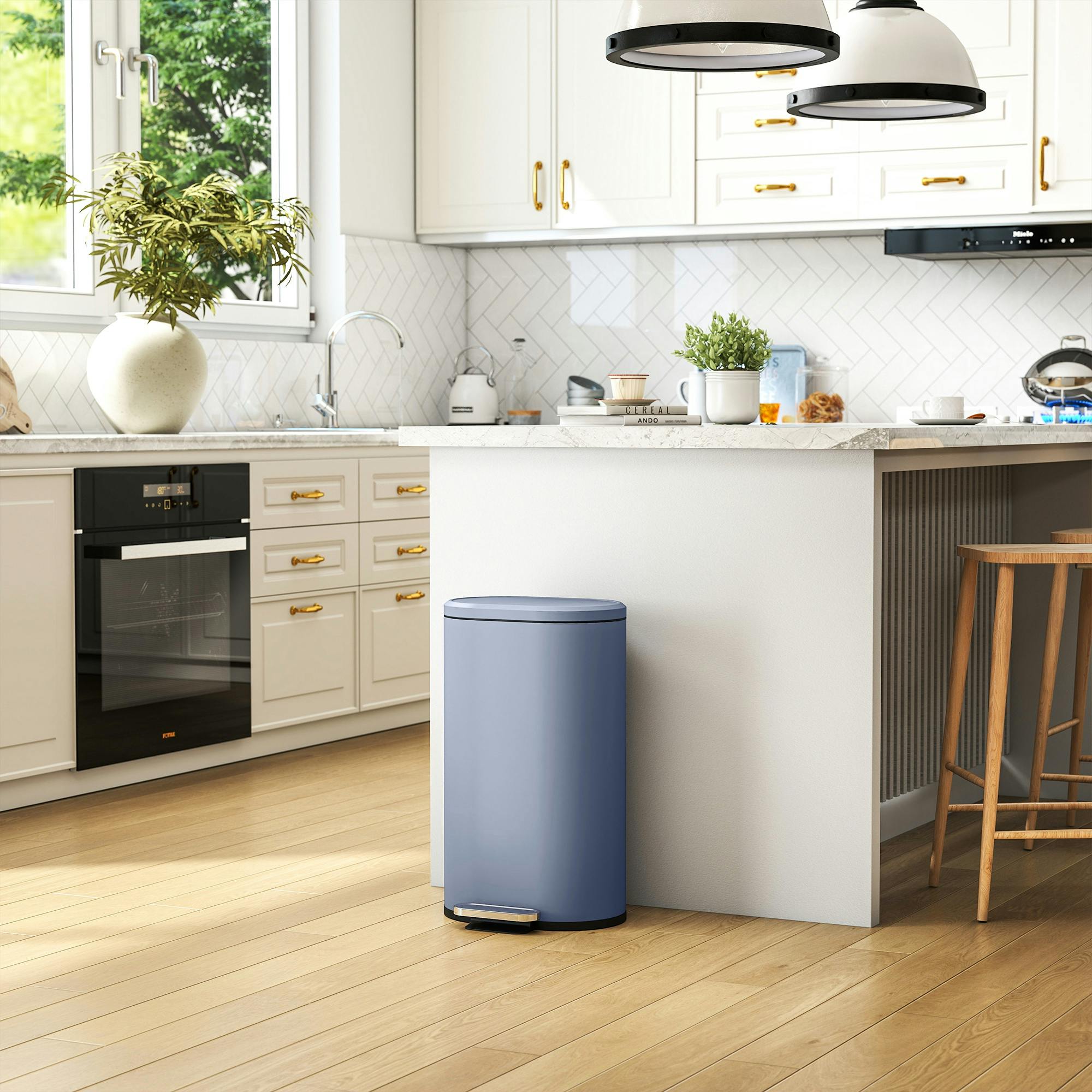 Homcom Grey Slim Rectangular Pedal Bin With Soft-Close Lid, 30L Kitchen Bin