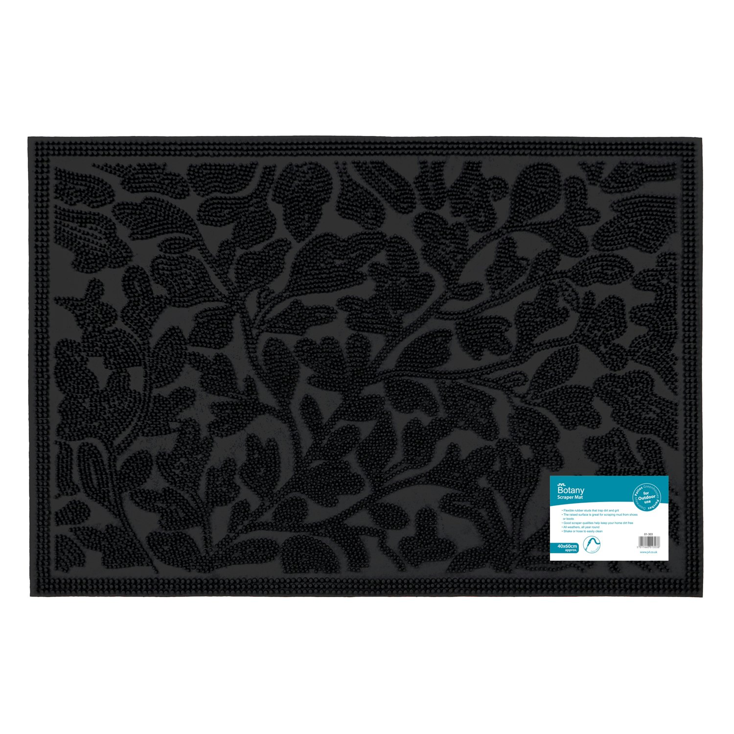 Rackhams Black Botany Scraper Rubber Pin Doormat, 40X60cm,