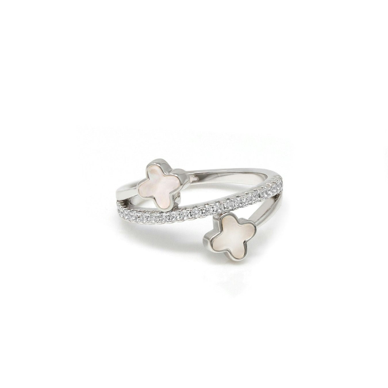 Say It With Silver Clover Ring - Stainless Steel ( Plated & Faux Pearl) - Medium - M/N/O