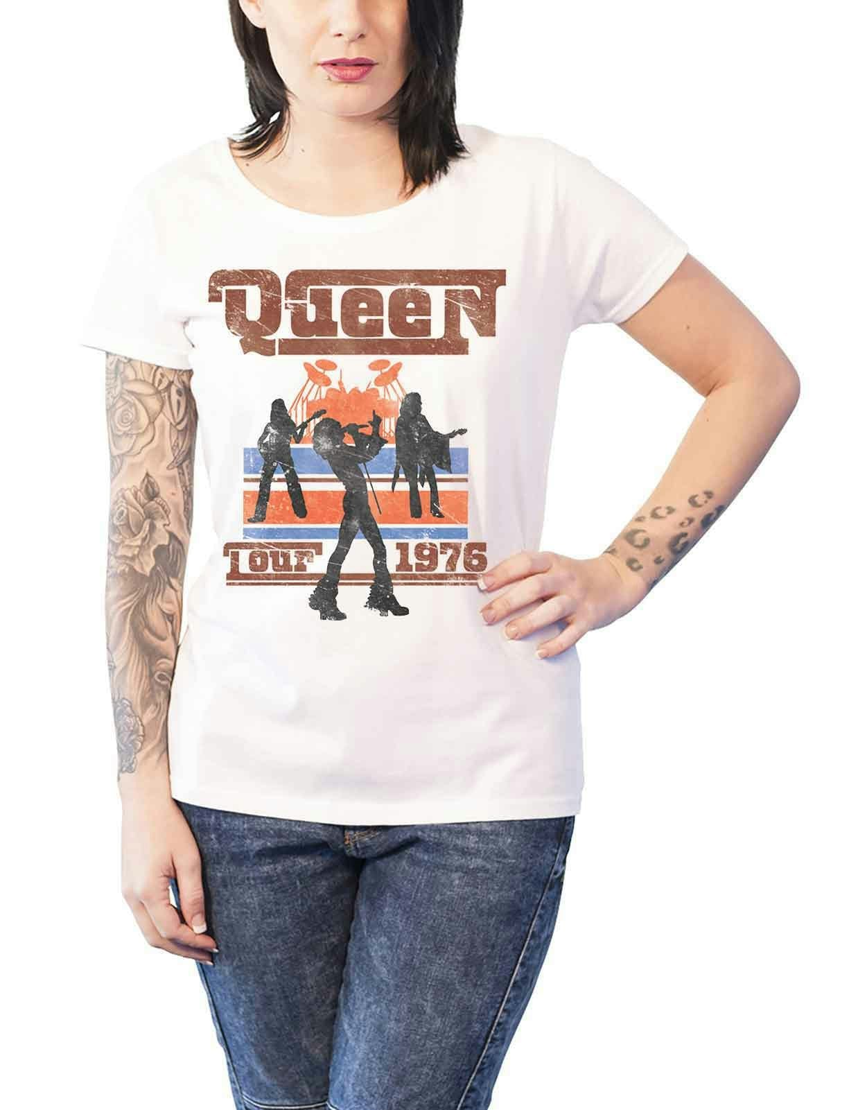 Paradiso Clothing Women's White Queen 1976 Tour Silhouettes Skinny Fit T Shirt - Xl
