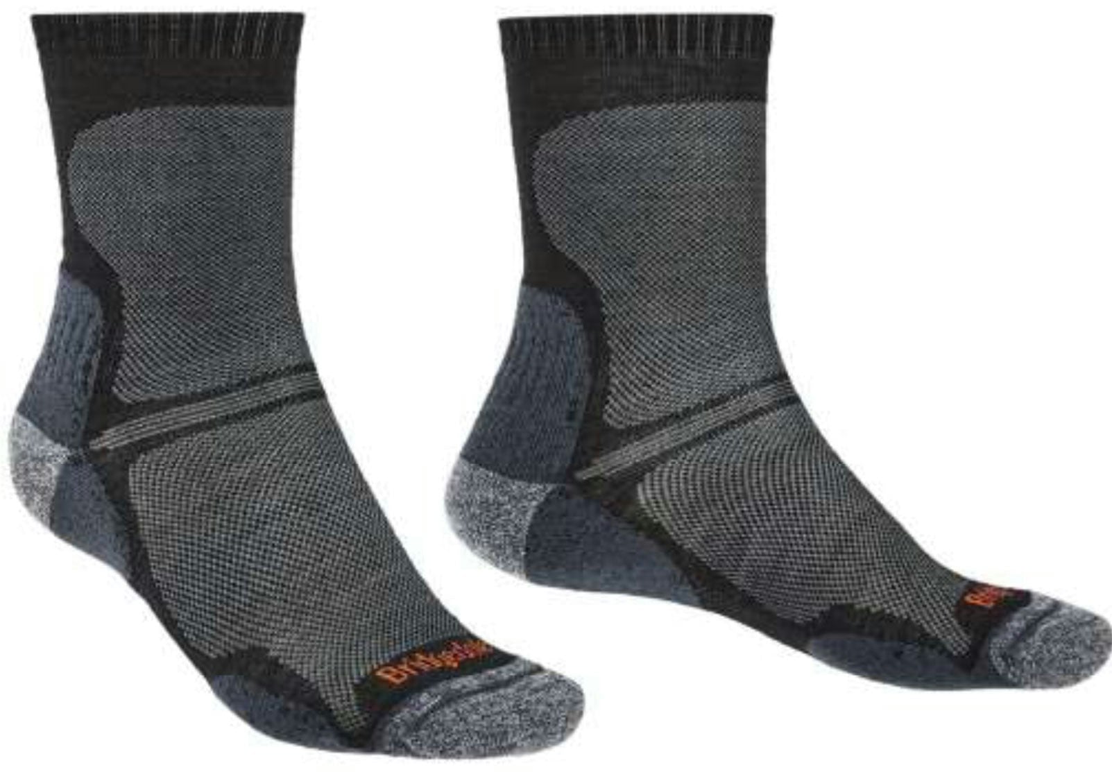 Bridgedale Men's Light/Black/Grey Ultra T2 Merino Performance Hiking Crew Socks {Br-710099} - /Heather - Large