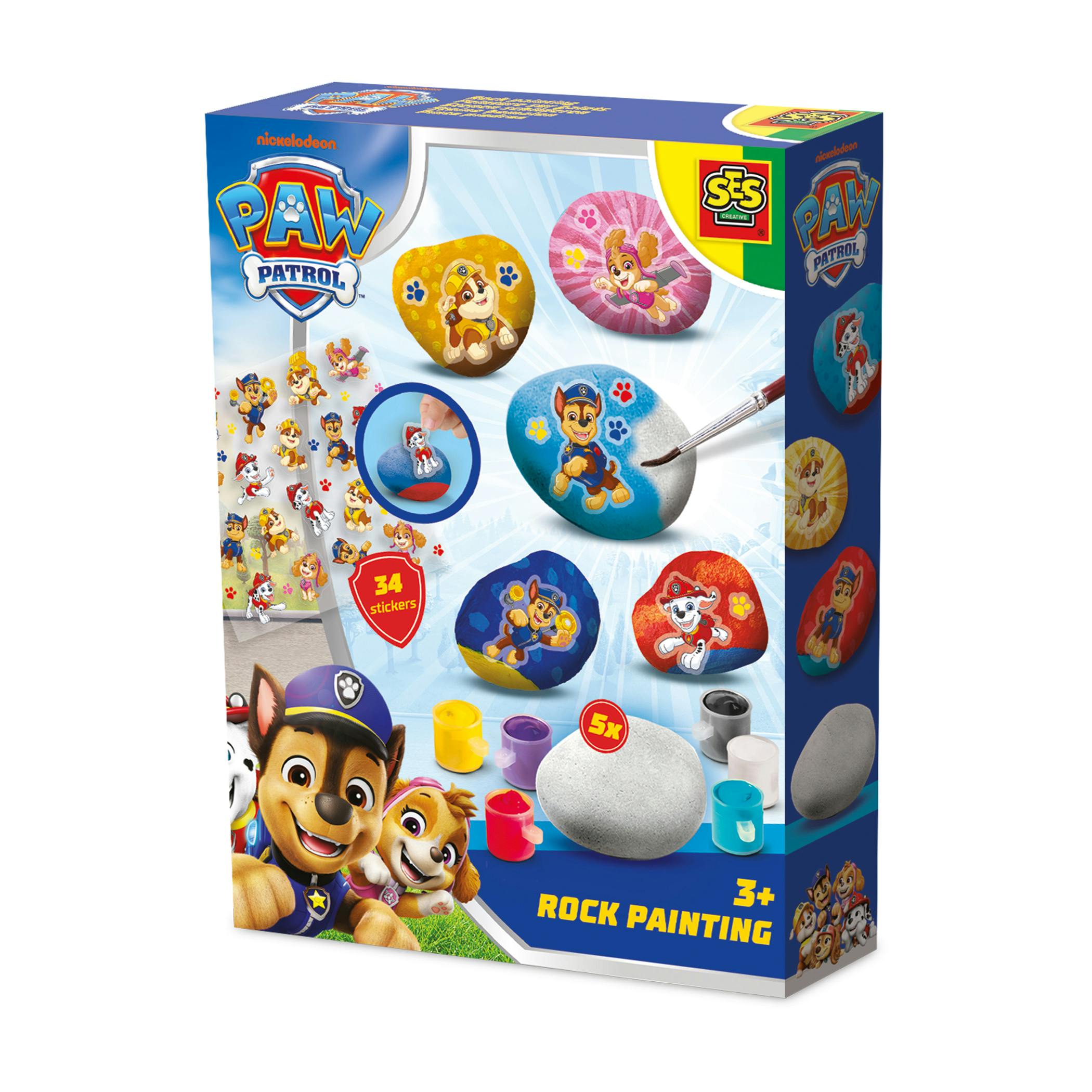 SES Creative PAW Patrol Rock Painting Craft Set, Ages 3+ | 14 PAW Patrol Stickers, Includes Real Stones, Boosts Fine Motor Skills, Screen-Free Activity, Group or Solo Play - Image 4
