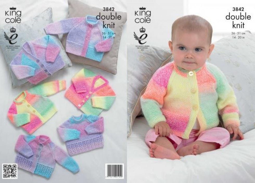 King Cole Melody Knitting Pattern 3842, Cardigans, Sweaters For Baby, New Born - 18 Months - Advanced