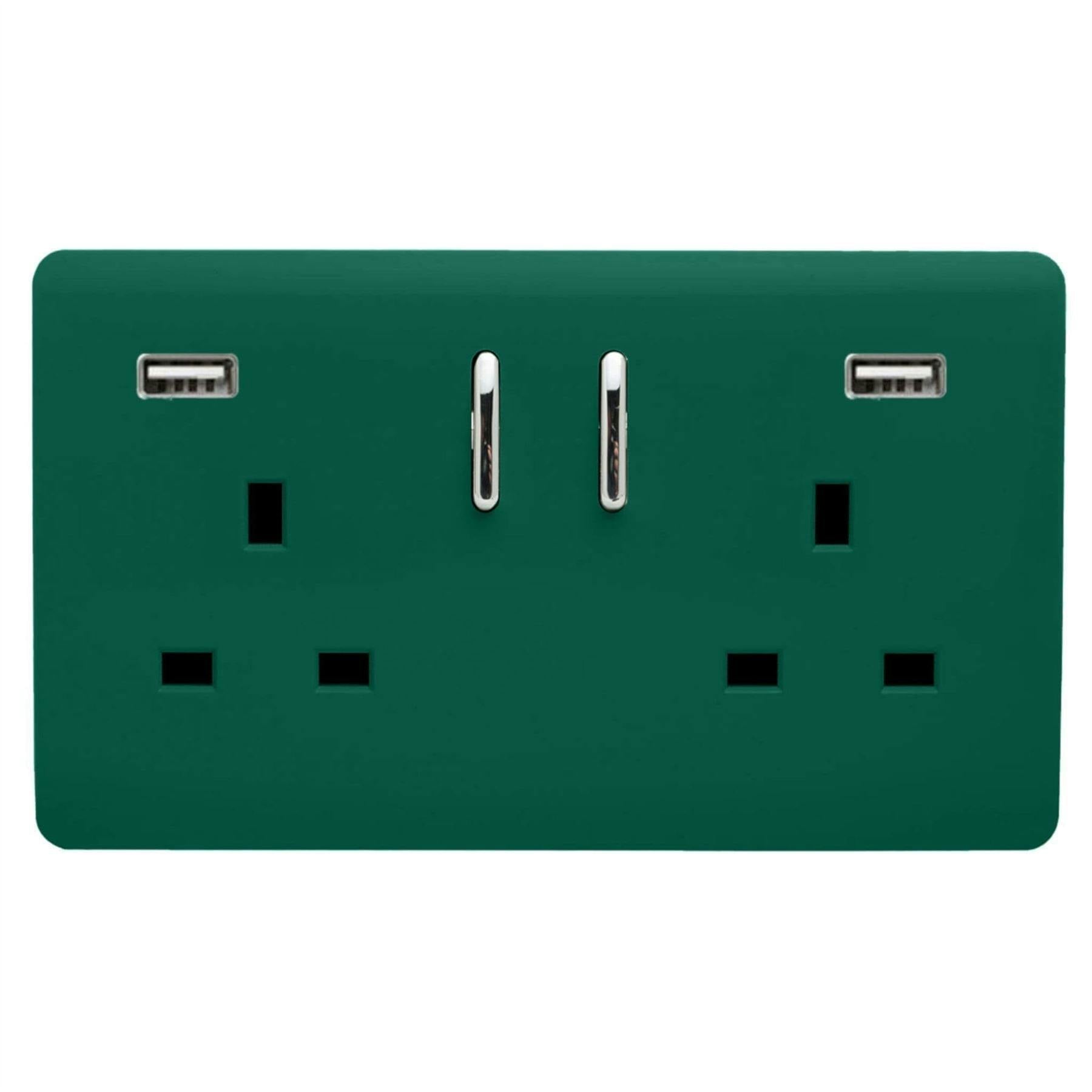 Trendi Switch 2 Gang 13amp 2 Port USB Switched Plug Socket Dark Green - Image 6