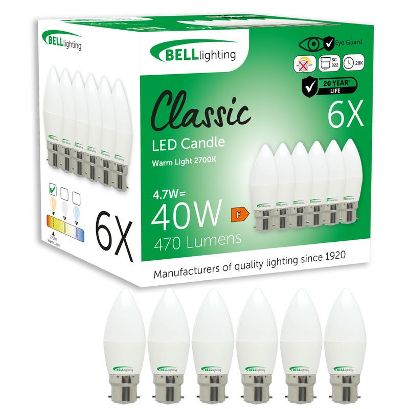 Bell Lighting Light Bell Ing B22 Bayonet Led Candle 4.7W Energy Saving Bulbs - Pack Of 6