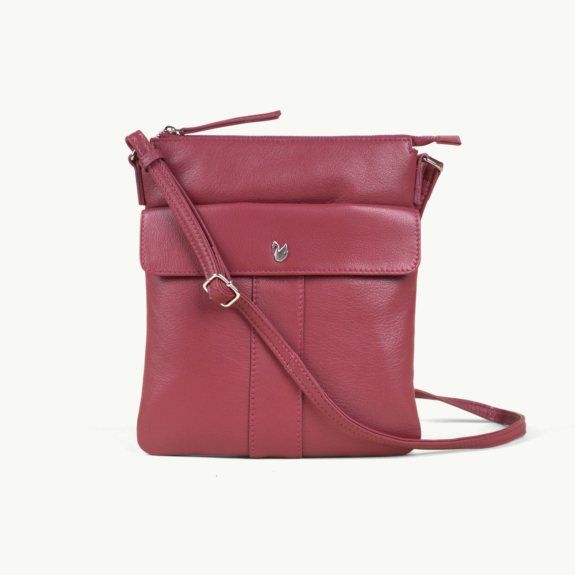 Assots London Pink/Grain 'Amba' Carmine Soft Nappa Full Real Leather Crossbody Bag