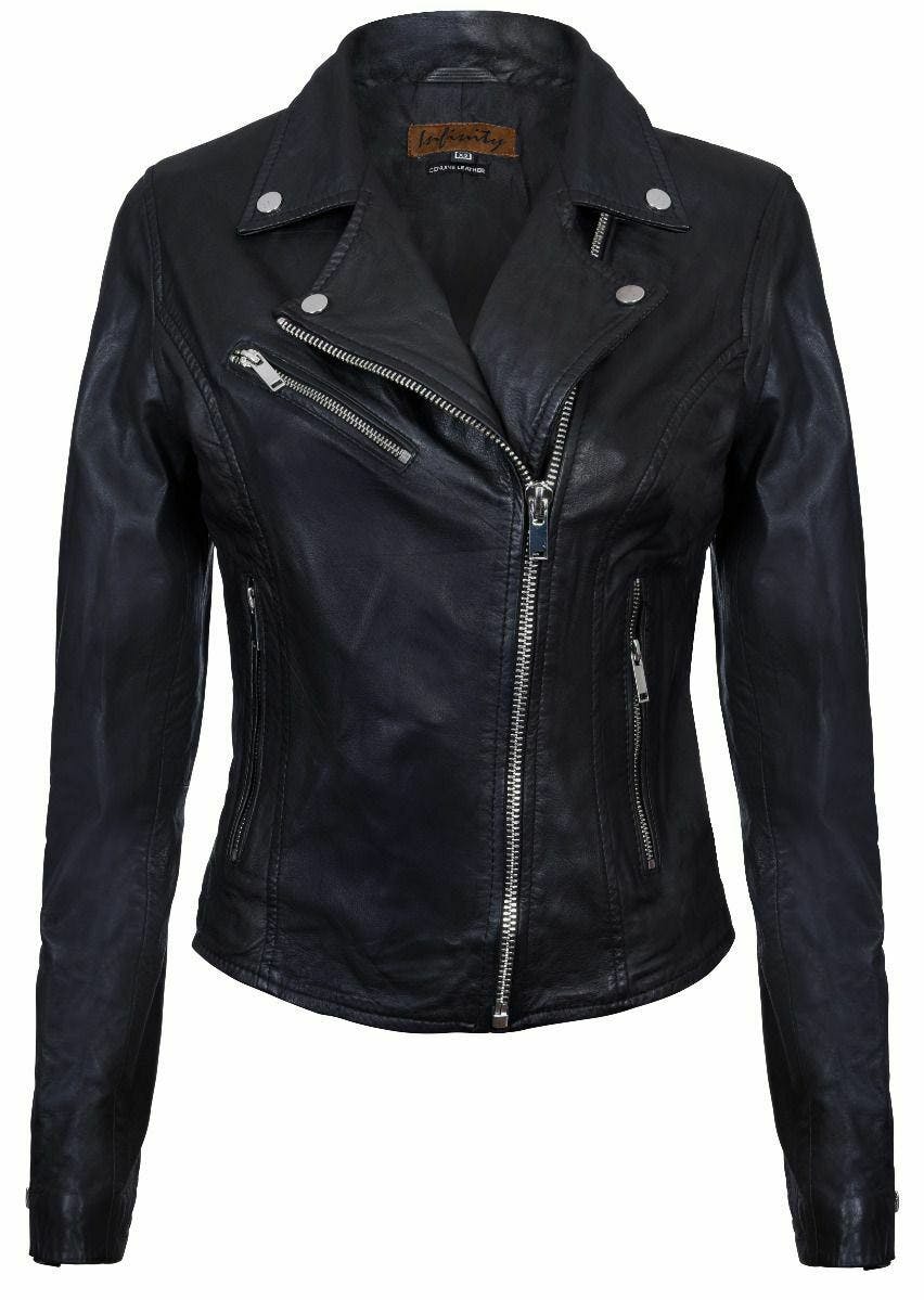 Infinity Leather Women's Black Classic Leather Brando Biker Jacket-Loughton - Uk 2XL/18 | Eu 44 | Us 14