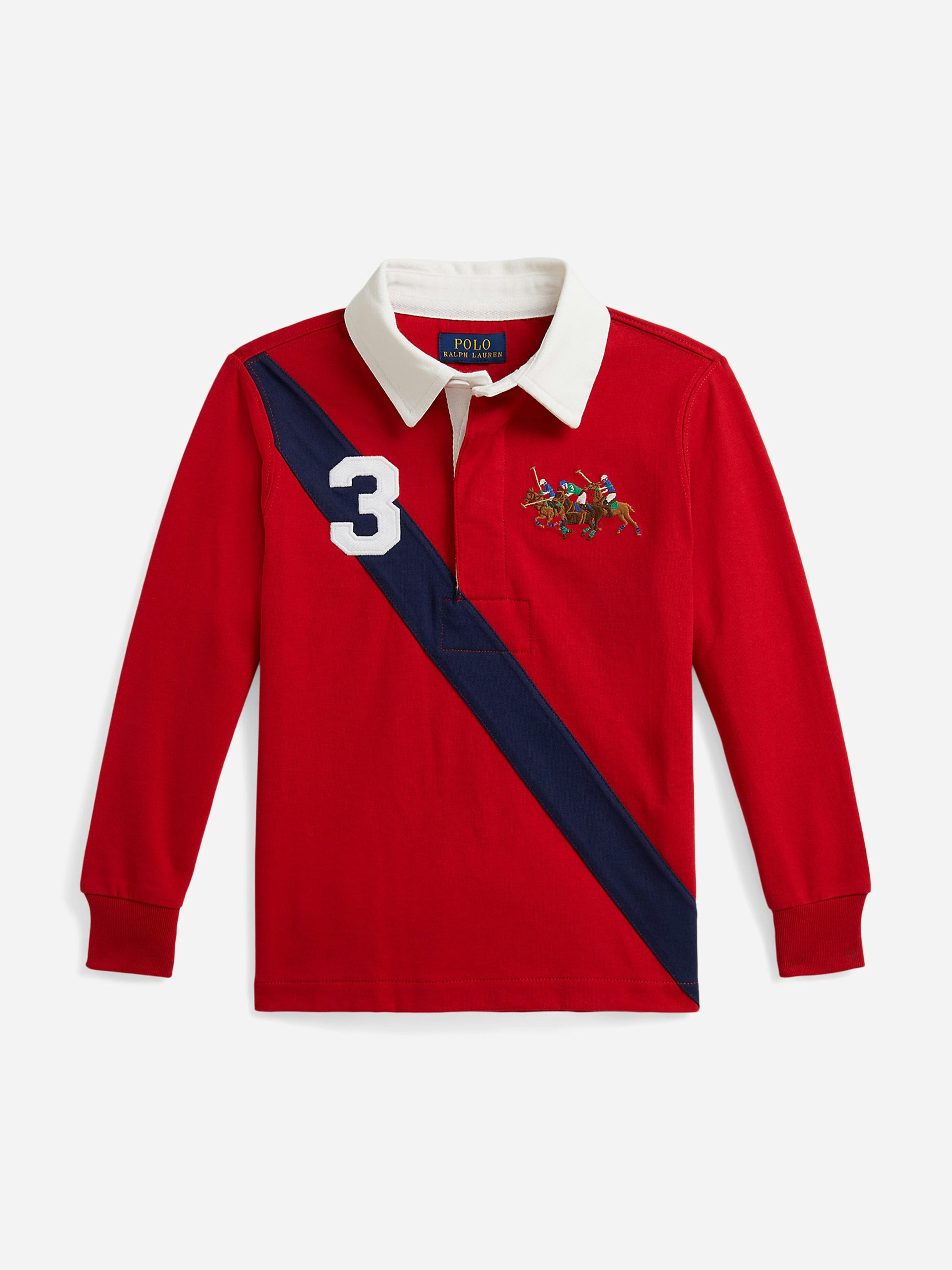 Ralph Lauren Kids Boys Red Ralph Lauren Polo Player Rugby Shirt In - 18-20 Yrs (Xl)