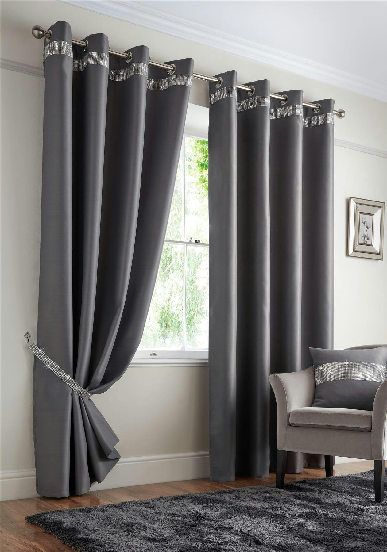 Rackhams Silver Palace Diamante Ring Top Blackout Curtains - 117Cm Width X 183Cm Drop