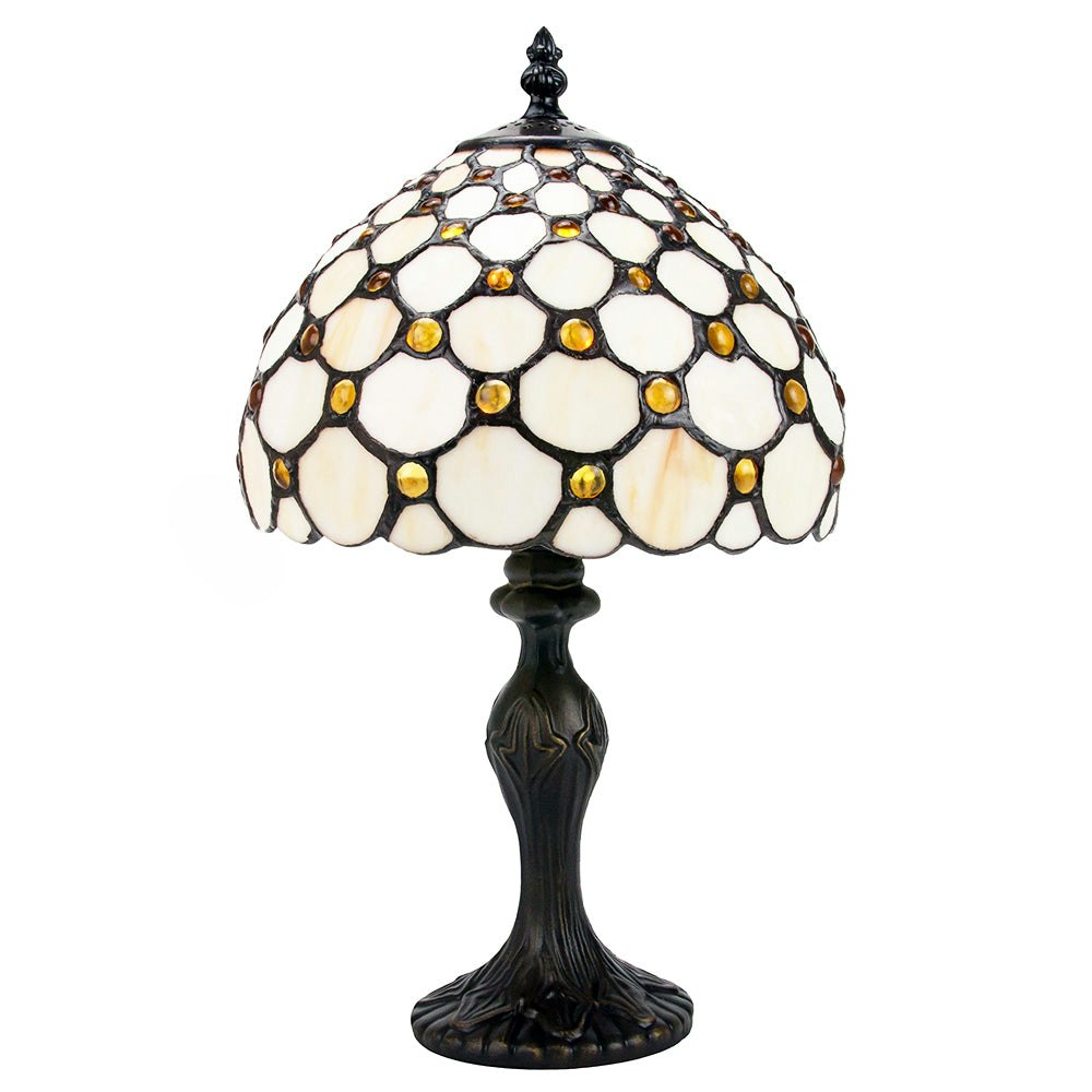 Rackhams Amber Traditional Stained Glass Tiffany Table Lamp With Multiple Circular Beads