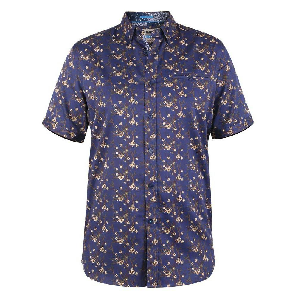 Duke Men's Brown D555 Kingston Floral Kingsize Short-Sleeved Shirt - Navy/ - 5XL - Navy/ - 100% Cotton