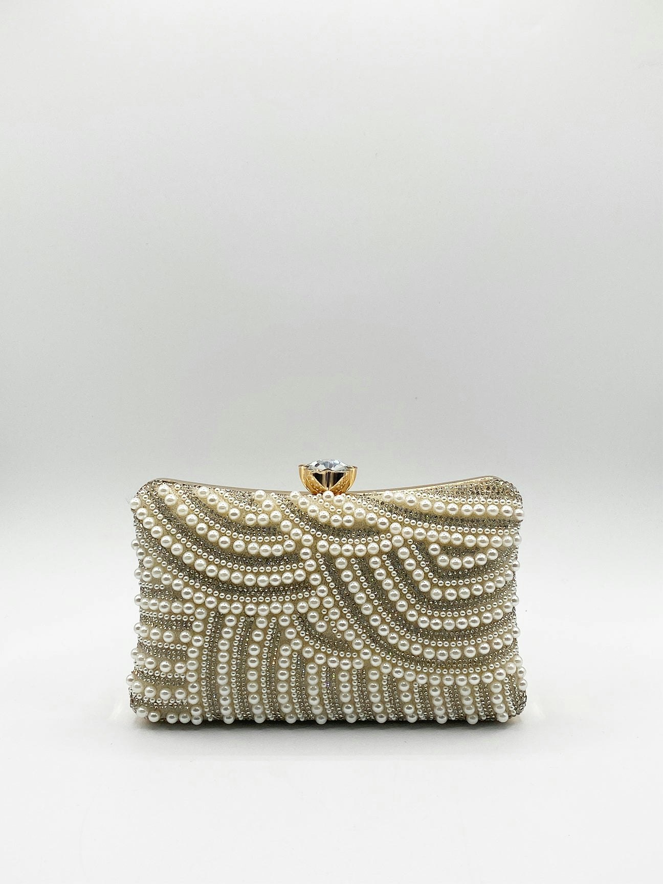 Svnx Gold Luxurious Pearl Embellished Clutch Bag - One Size