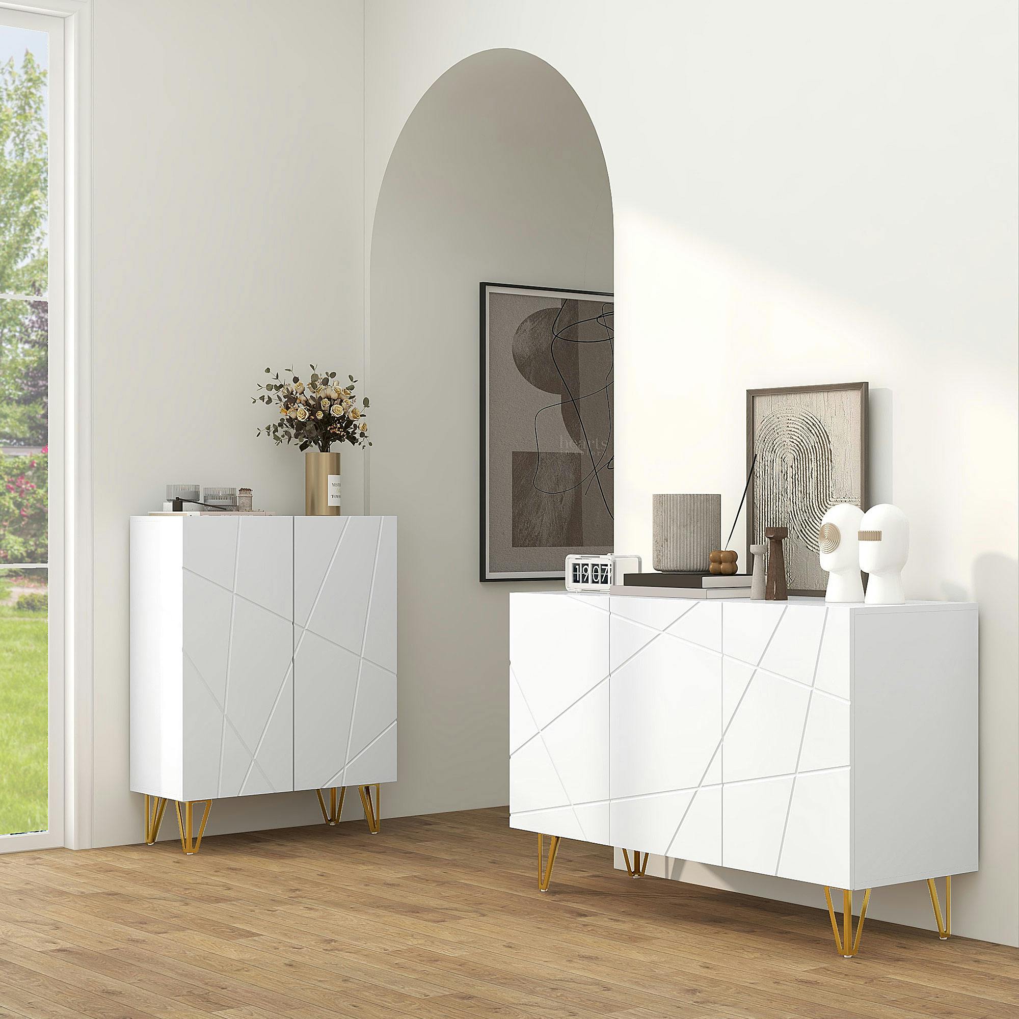 Rackhams Gold Freestanding Storage Cabinet With Adjustable Shelves For Living Room