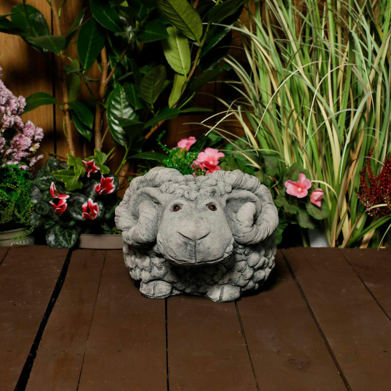 Osn Whimsical Stone Cast Ram Planter For Garden Or Patio