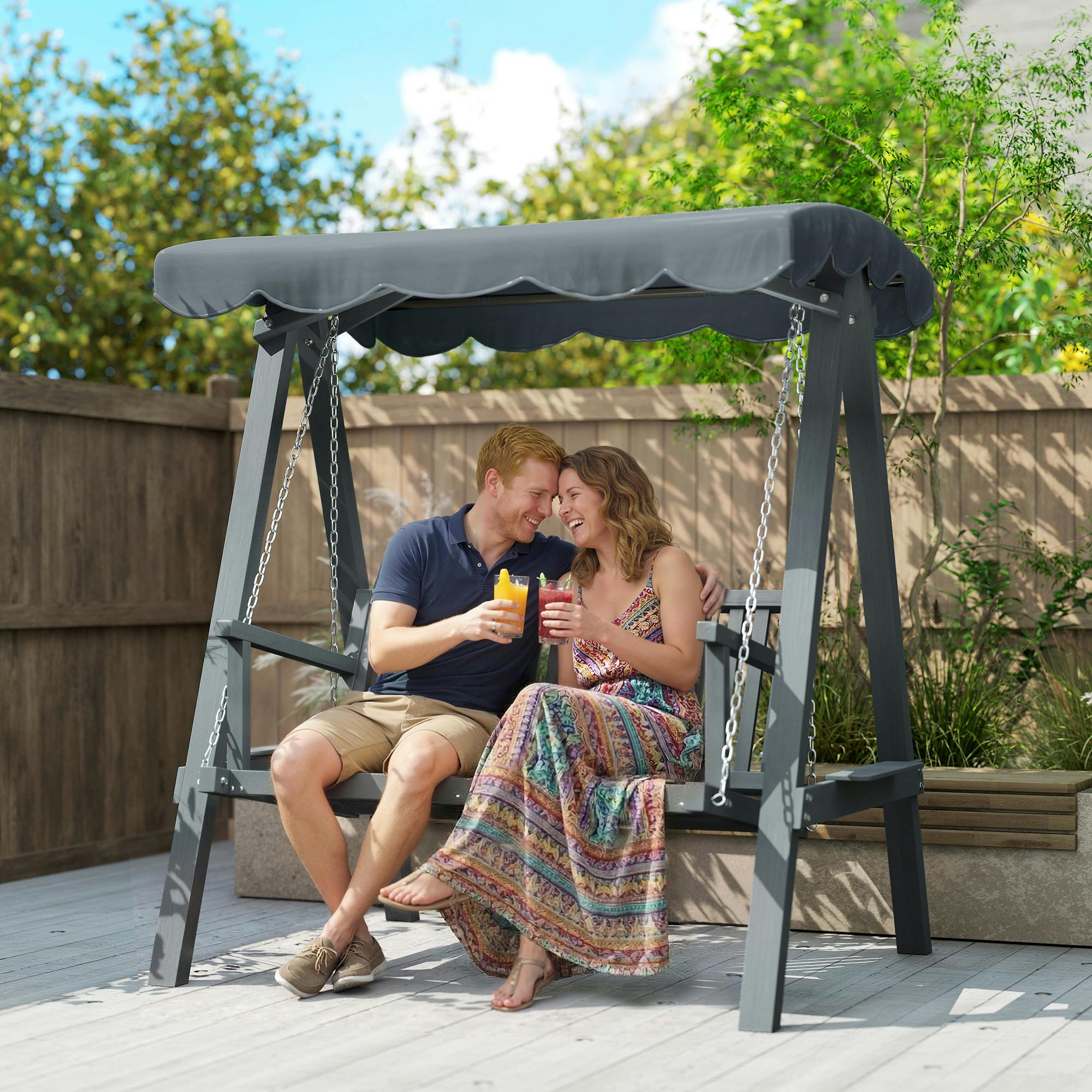 Rackhams Grey 2 Seater Garden Swing Seat With Canopy, Outdoor Hammock Bench, - 1 - Swing Bench