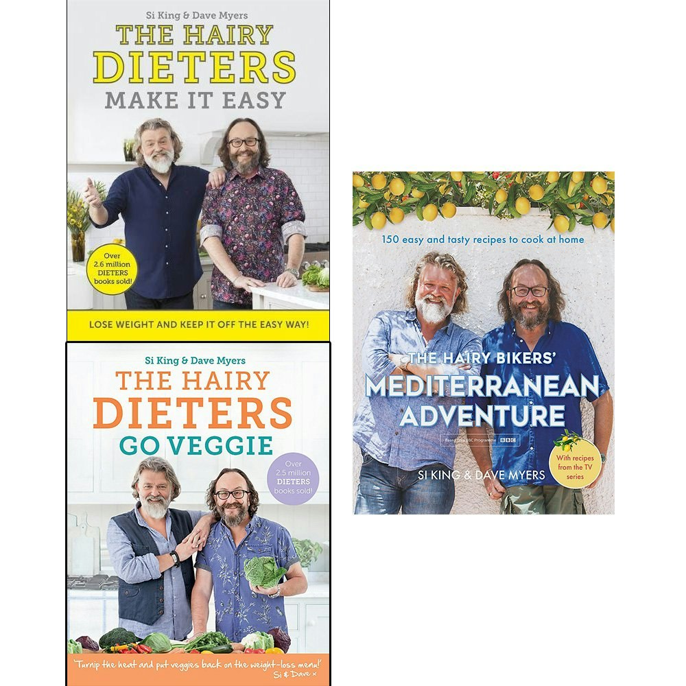 Orion Hairy Dieters Make It Easy, Go Veggie And Hairy Bikers Mediterranean Adventure Book Set Size 3
