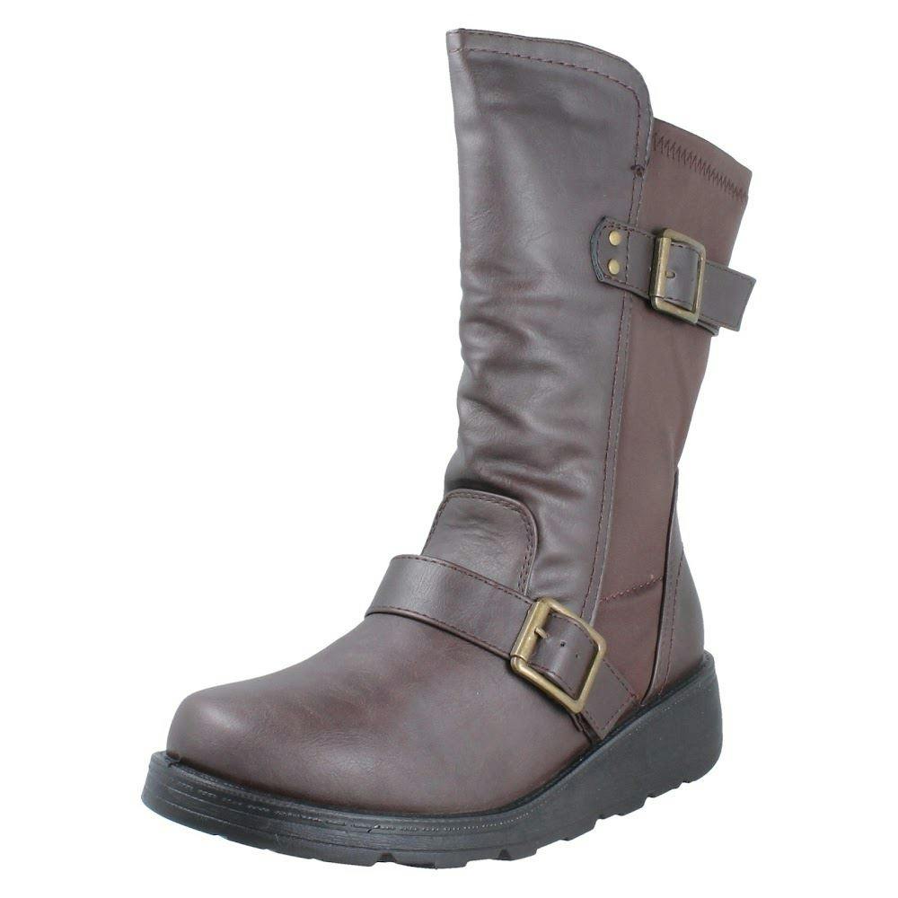 Spot On Women's Brown Wide Fit Mid Calf Ankle Boots F4468 - Uk 5