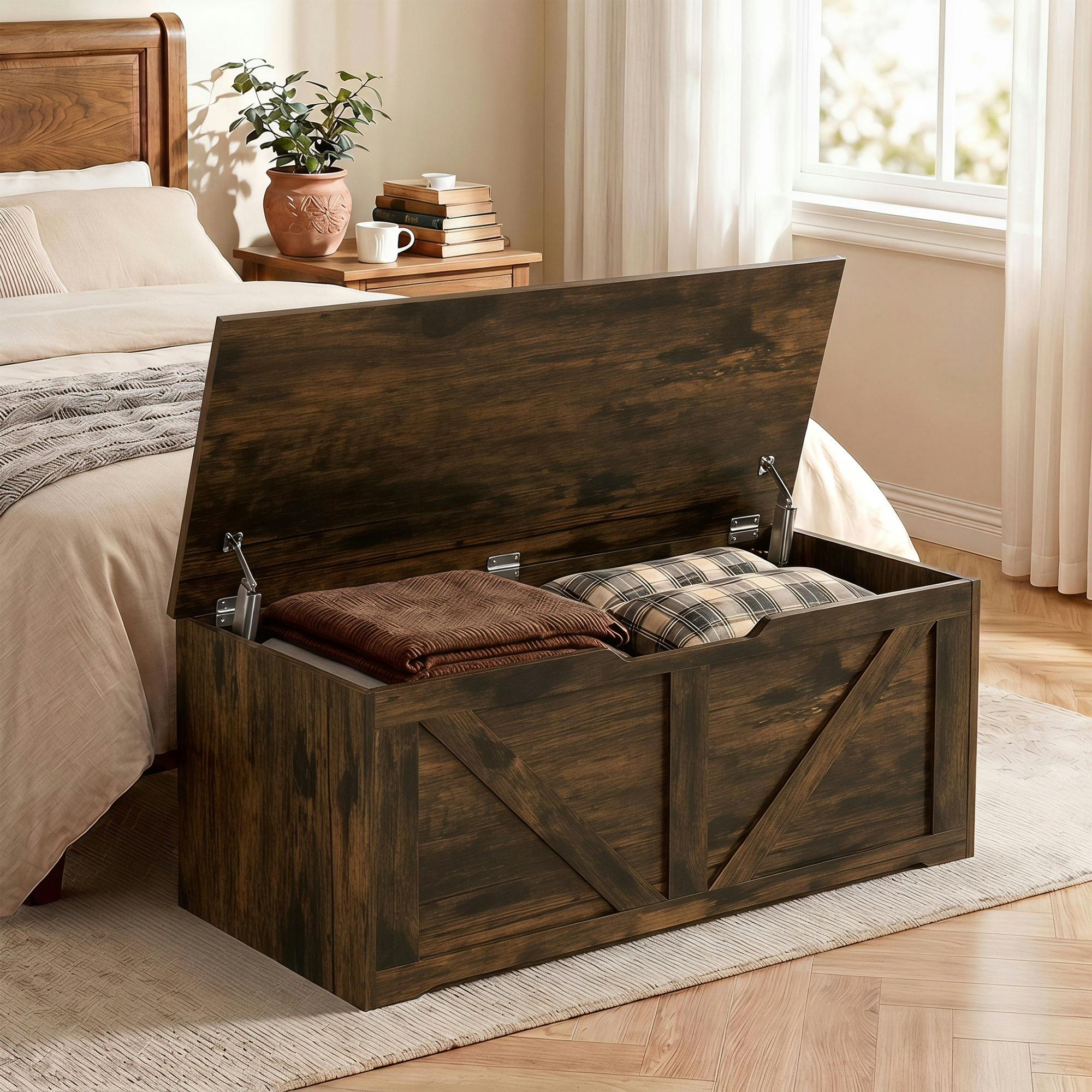 Rackhams Brown Storage Trunk For Living Room, With Safety Hinges, 100Cm - Rustic