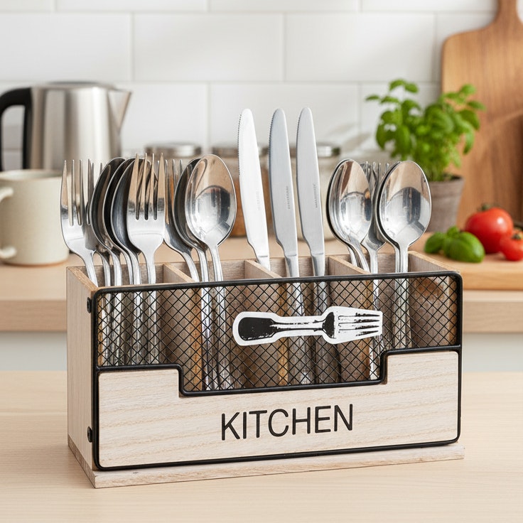 Rackhams Vintage 4-Compartment Cutlery & Utensil Holder