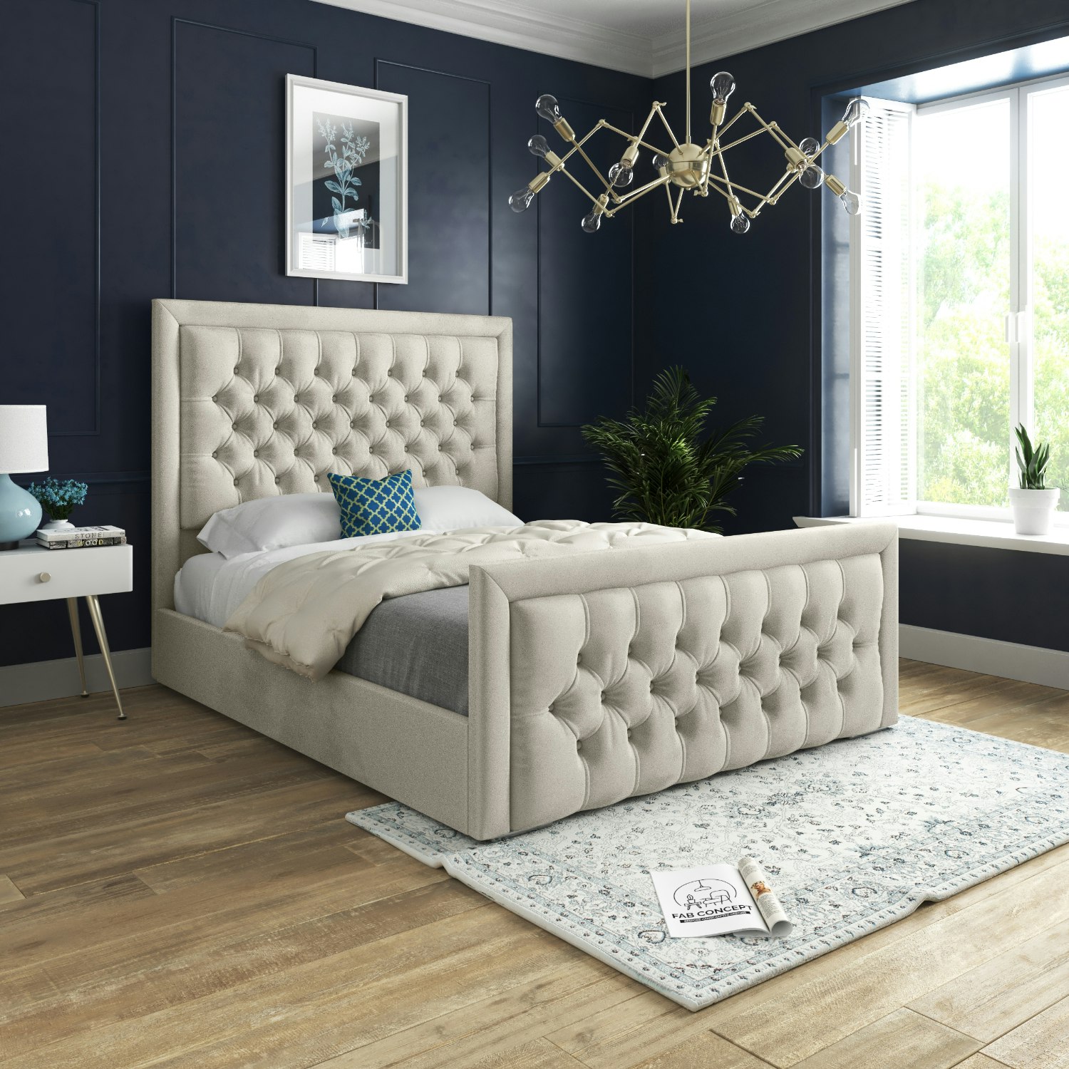 Casa Magna Cream/Silver/Grey Roxy Upholstered Soft Velvet Metal Bed Frame - Small Single