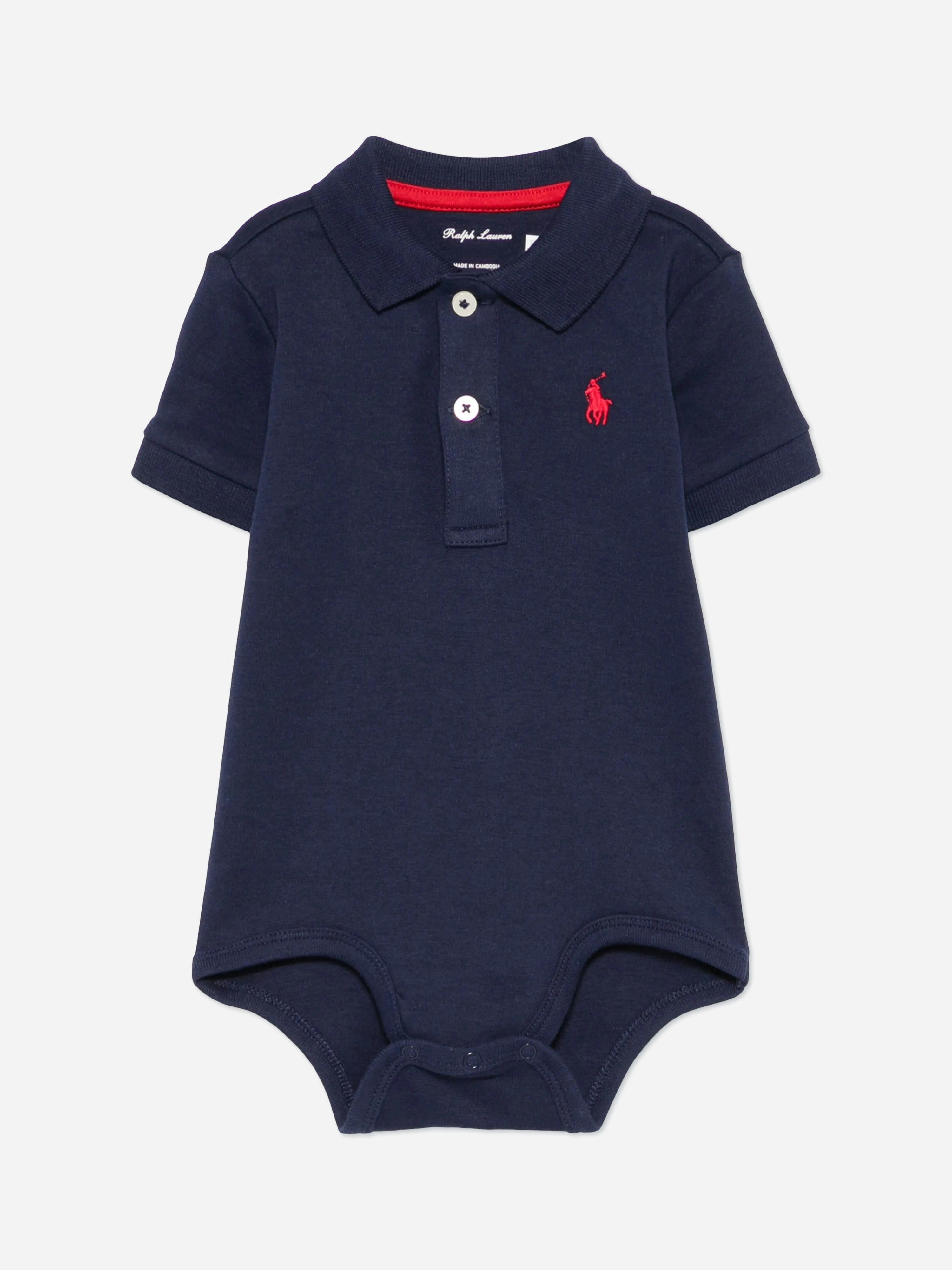 Ralph Lauren Kids Boys Blue Ralph Lauren Baby Logo Bodysuit In Navy - 9 Mths