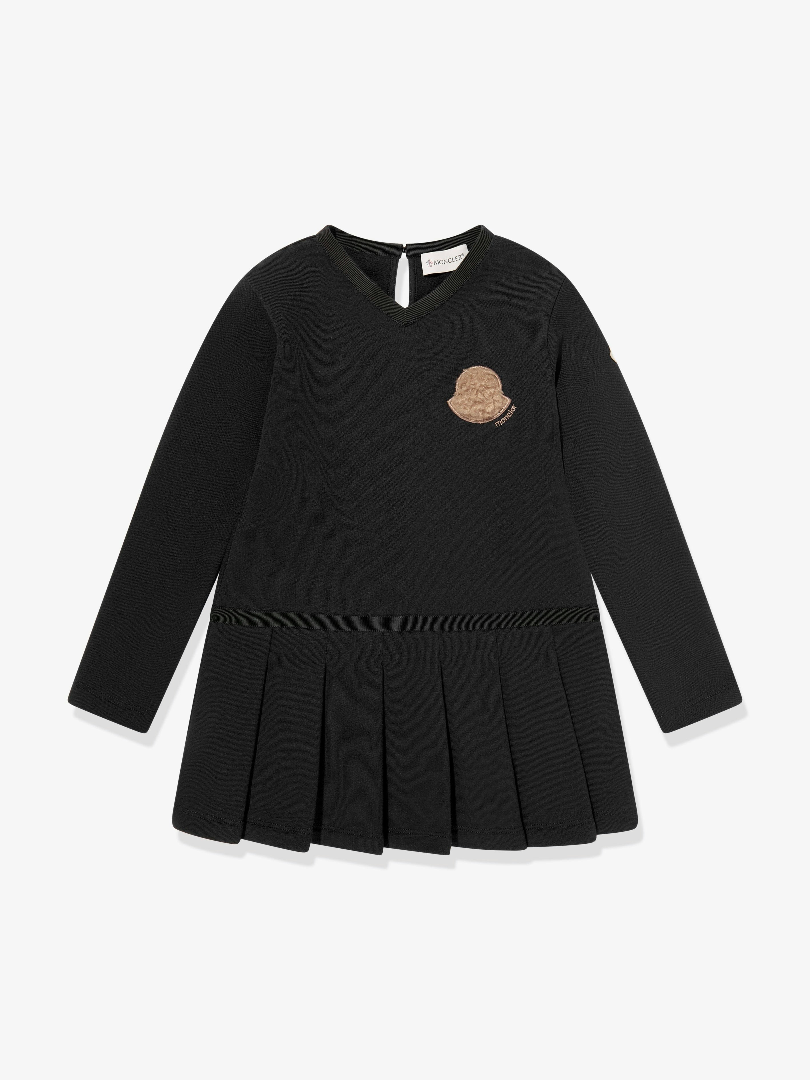 Moncler Enfant Girls Black Logo Skater Dress In - 12 Yrs