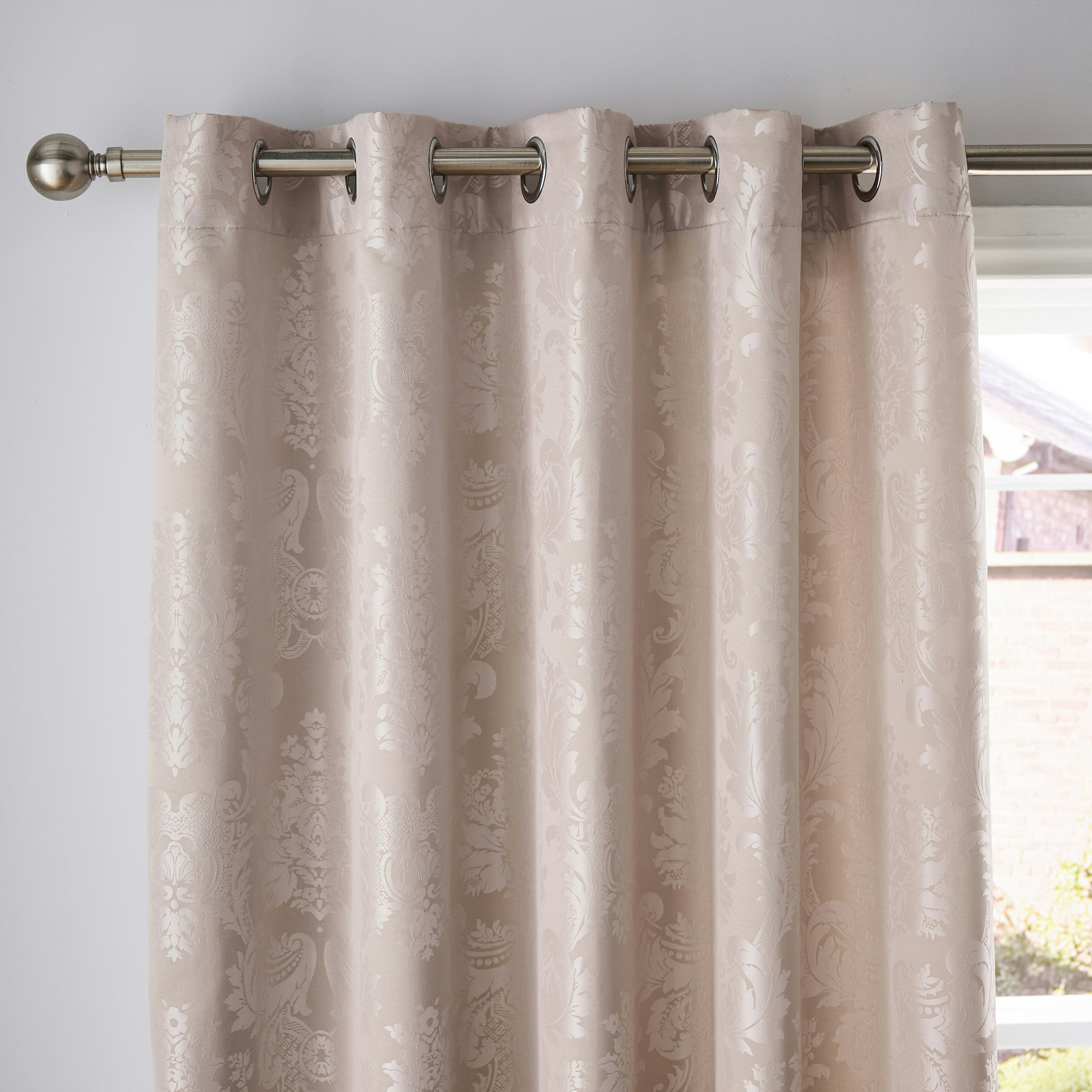 Catherine Lansfield Gold Damask Jacquard Lined Eyelet Curtains - 66X72 Inch - Champagne