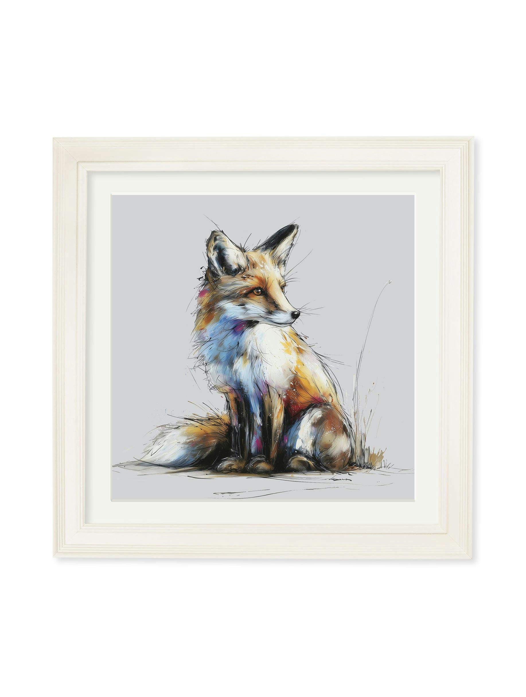 Rackhams Cream Little Fox Cosy Sketch - Hurstwood Square Frame - Little Fox Cosy Sketch - 70 X 70Cm