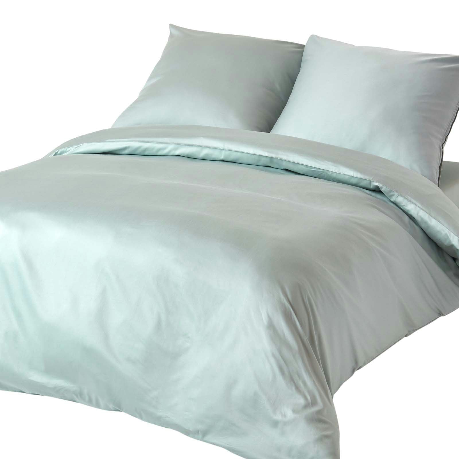 Rackhams Blue Organic 400 Tc Egyptian Cotton Sateen Duvet Cover Set, European Size - Duck Egg - 240 X 220 Cm
