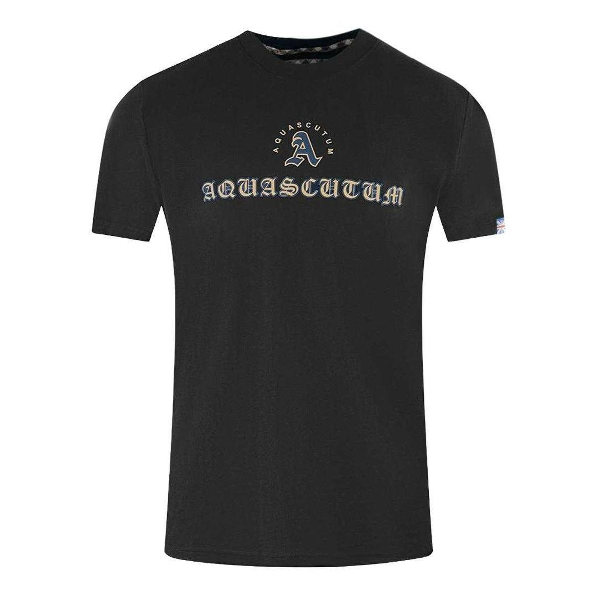 Aquascutum Unisex Black Adult Script Logo T-Shirt - M - 100% Cotton