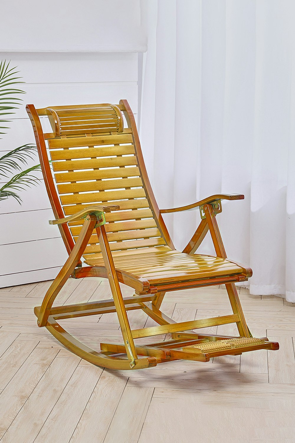 Rackhams Brown Bamboo Rocking Chair Foldable Recliner - Natural